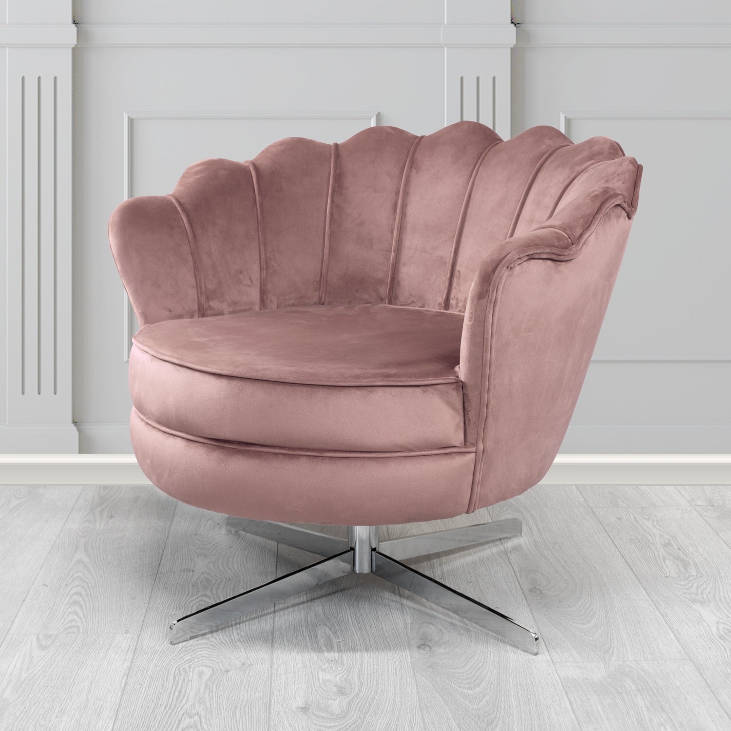 Olivia Monaco Heather Plain Velvet Fabric Swivel Shell Chair - The Tub Chair Shop