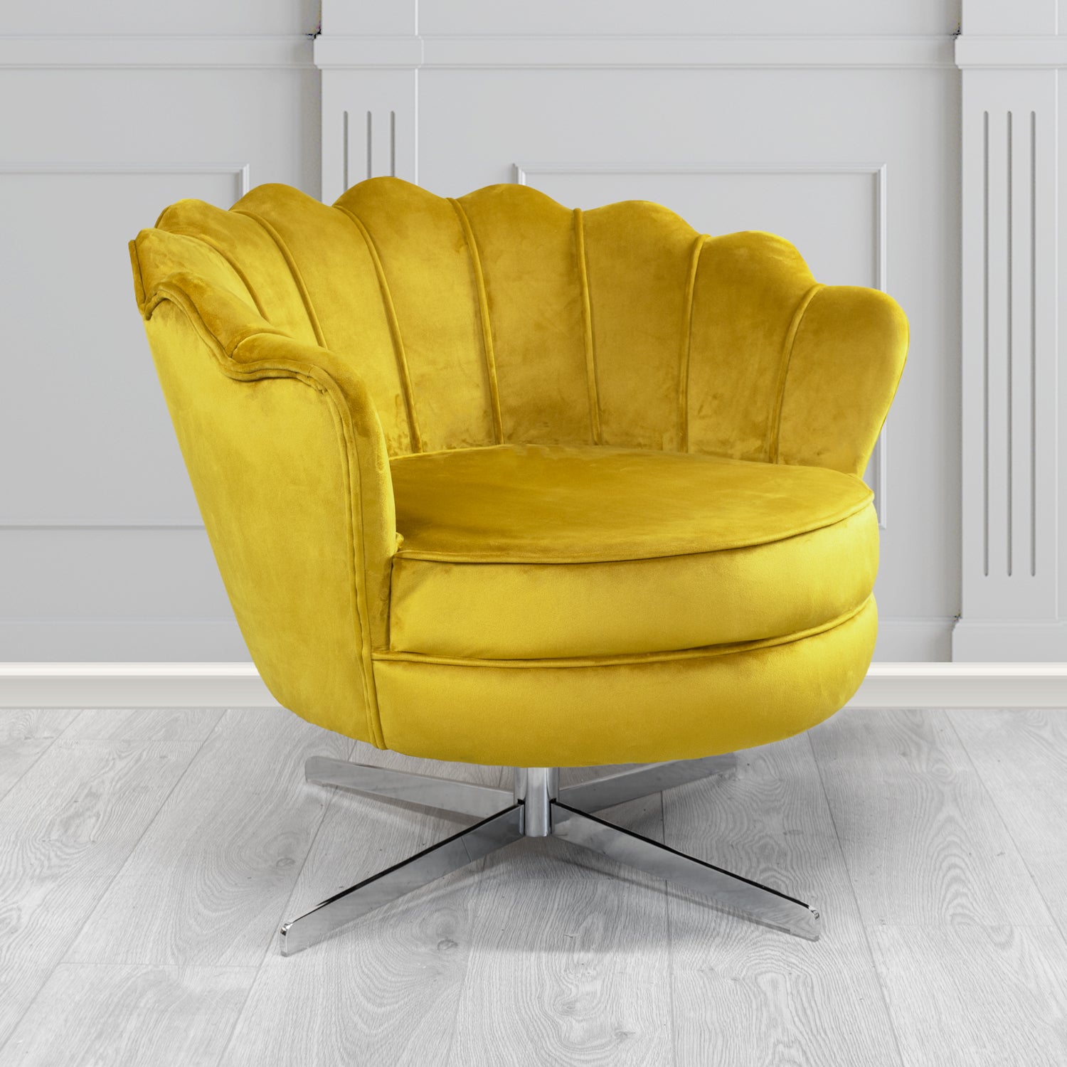 Olivia Monaco Lemon Plain Velvet Fabric Swivel Shell Chair - The Tub Chair Shop