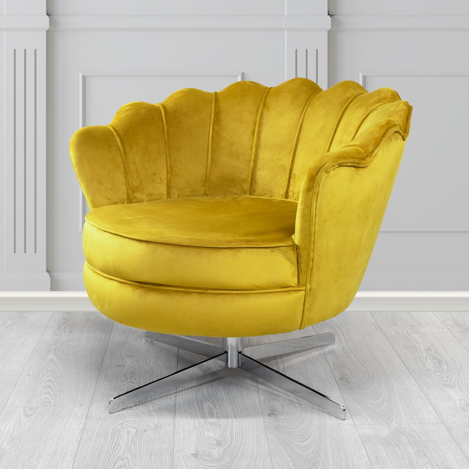 Olivia Monaco Lemon Plain Velvet Fabric Swivel Shell Chair - The Tub Chair Shop