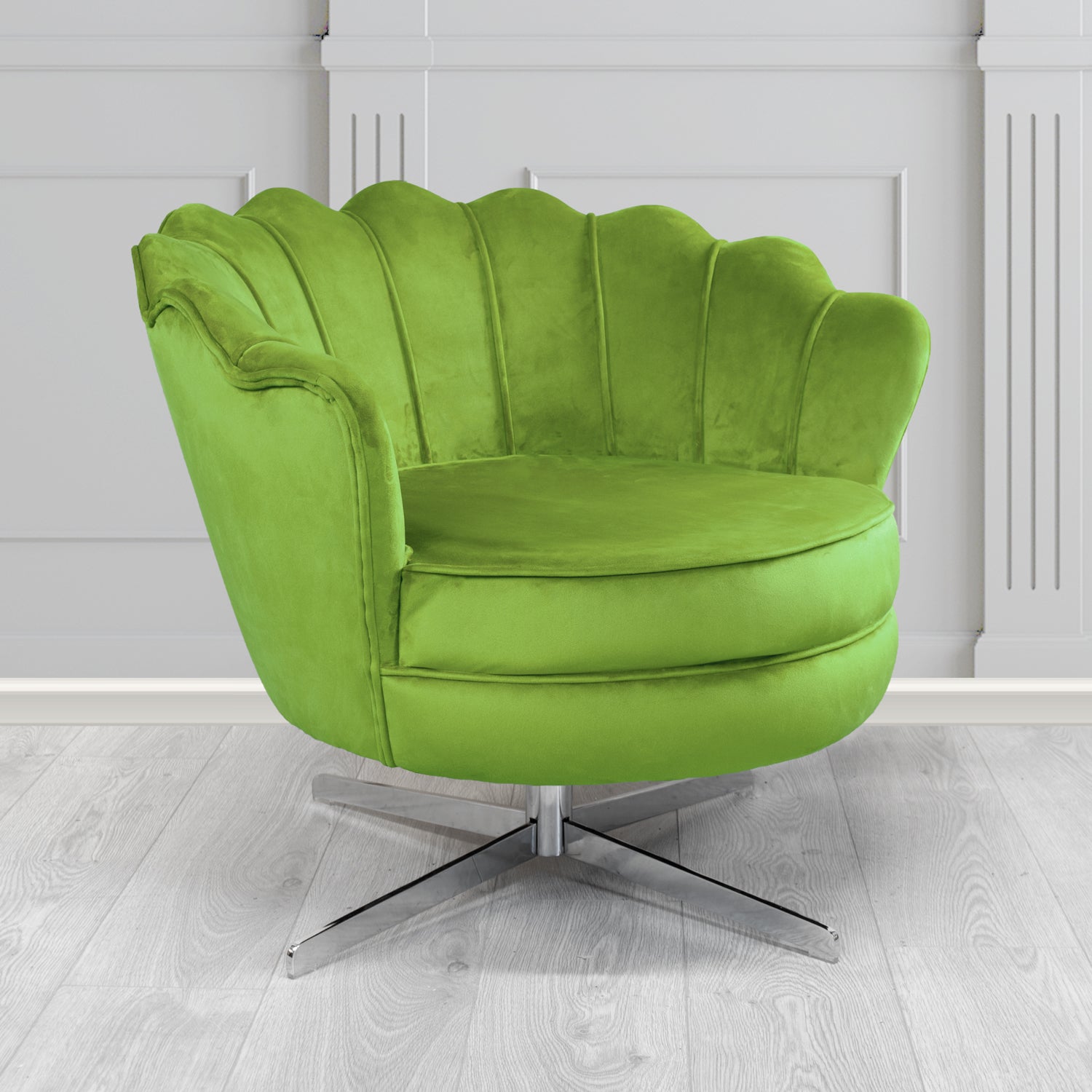 Olivia Monaco Olive Plain Velvet Fabric Swivel Shell Chair - The Tub Chair Shop