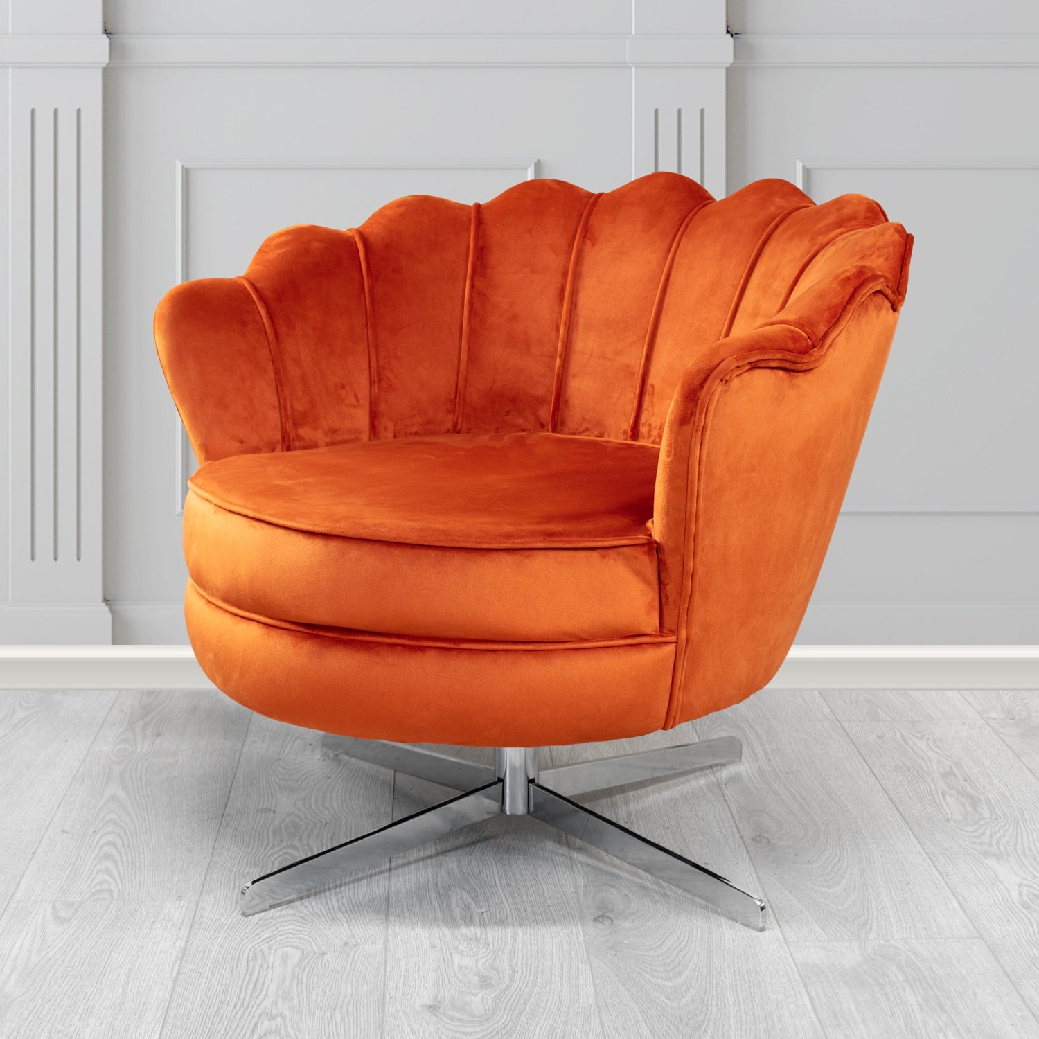 Olivia Monaco Pumpkin Plain Velvet Fabric Swivel Shell Chair - The Tub Chair Shop