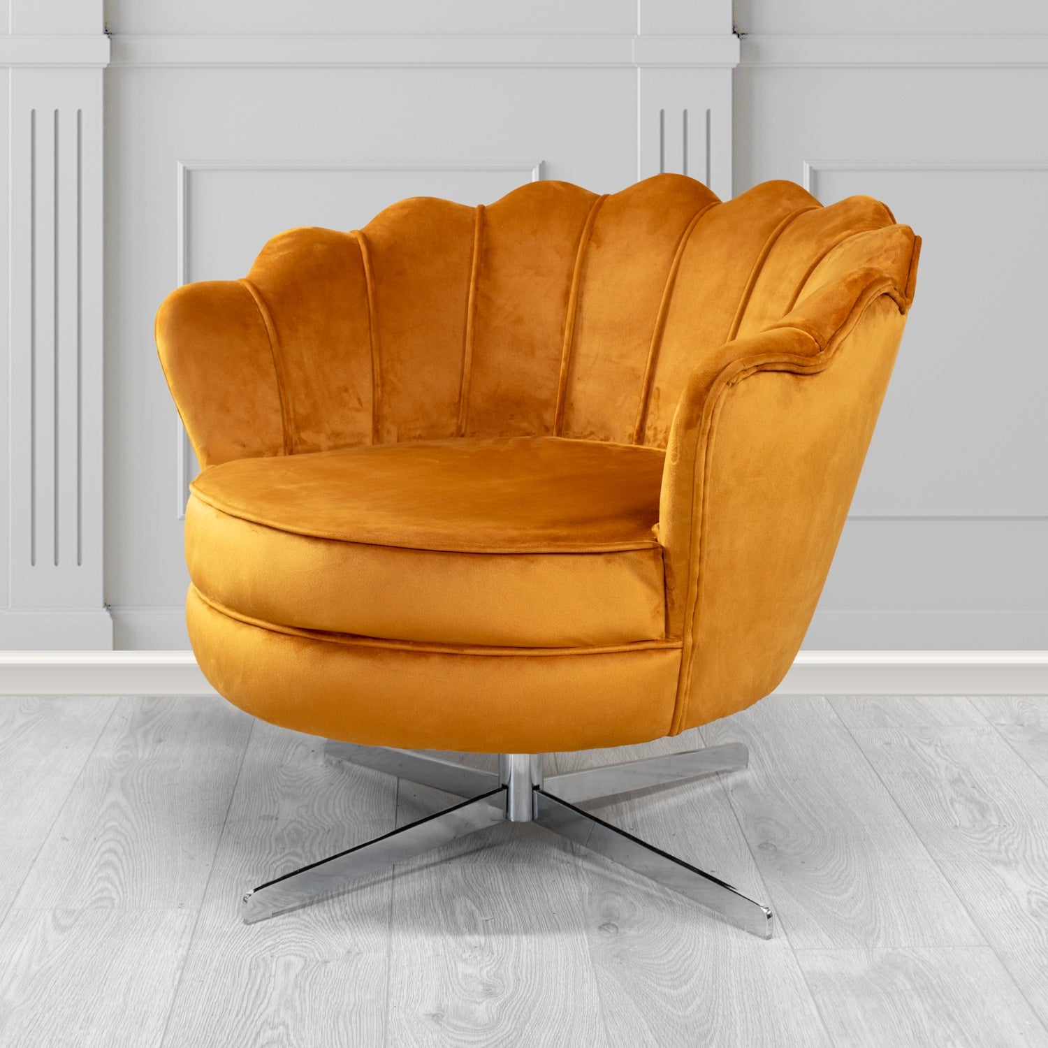 Olivia Monaco Saffron Plain Velvet Fabric Swivel Shell Chair - The Tub Chair Shop