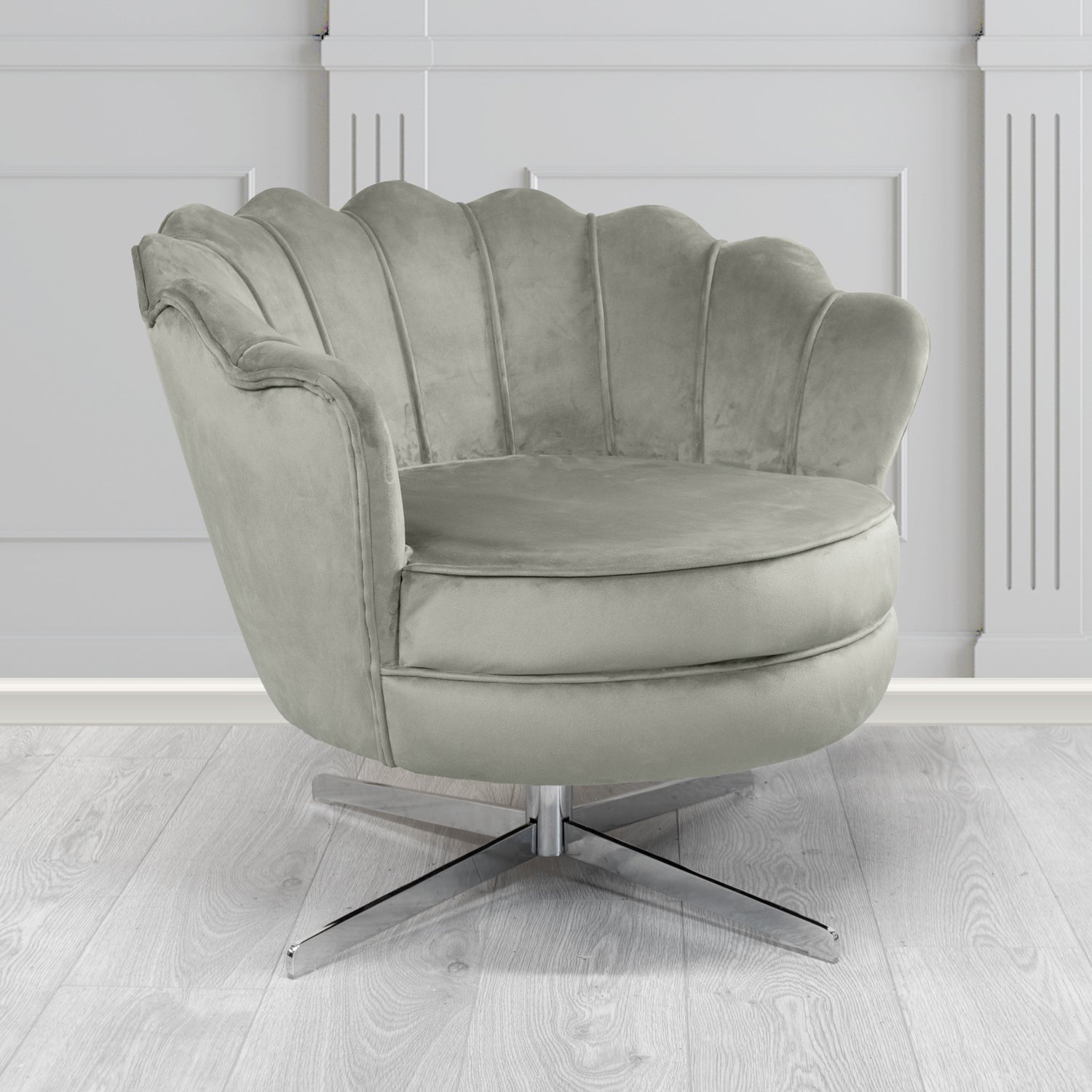 Olivia Monaco Silver Plain Velvet Fabric Swivel Shell Chair - The Tub Chair Shop