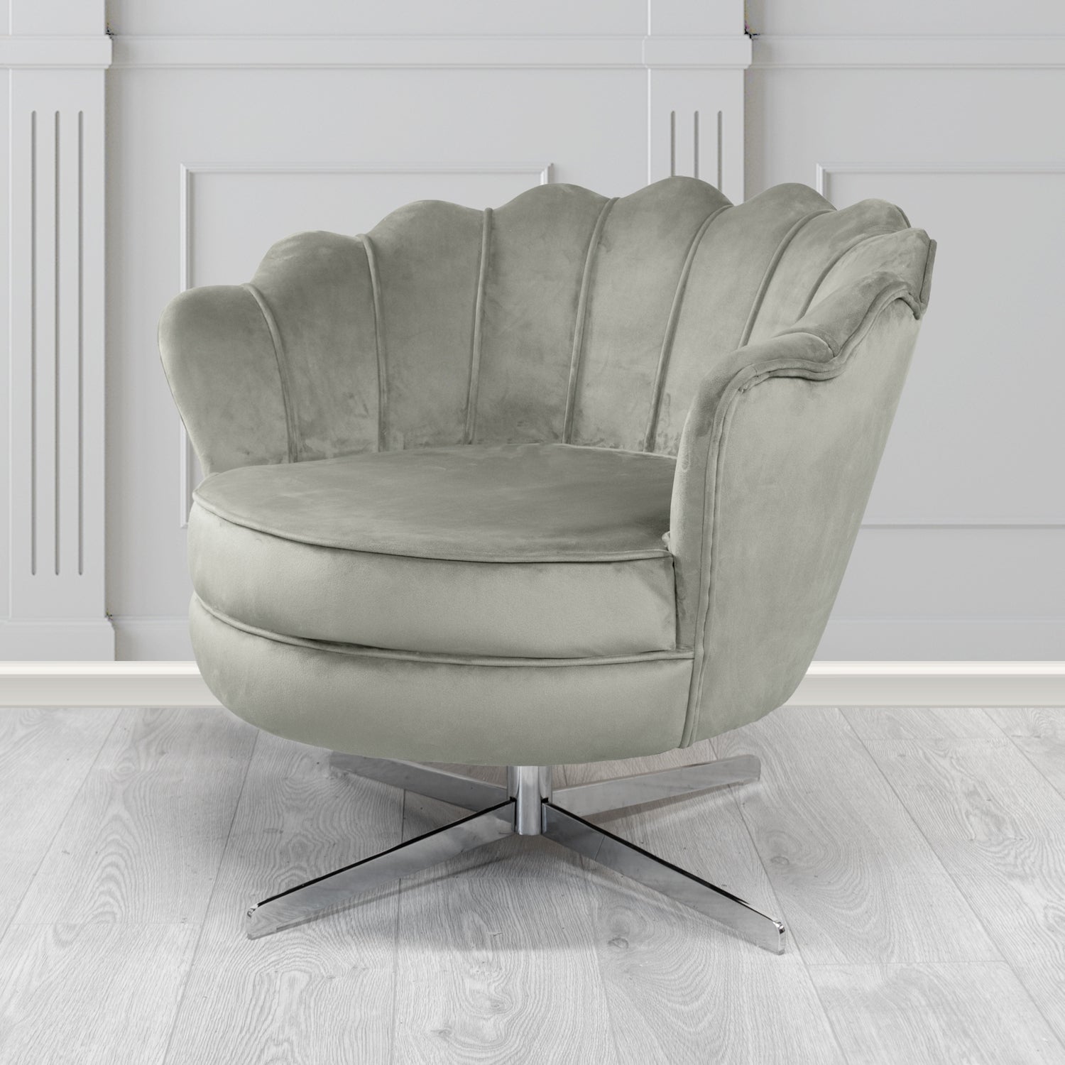 Olivia Monaco Silver Plain Velvet Fabric Swivel Shell Chair - The Tub Chair Shop