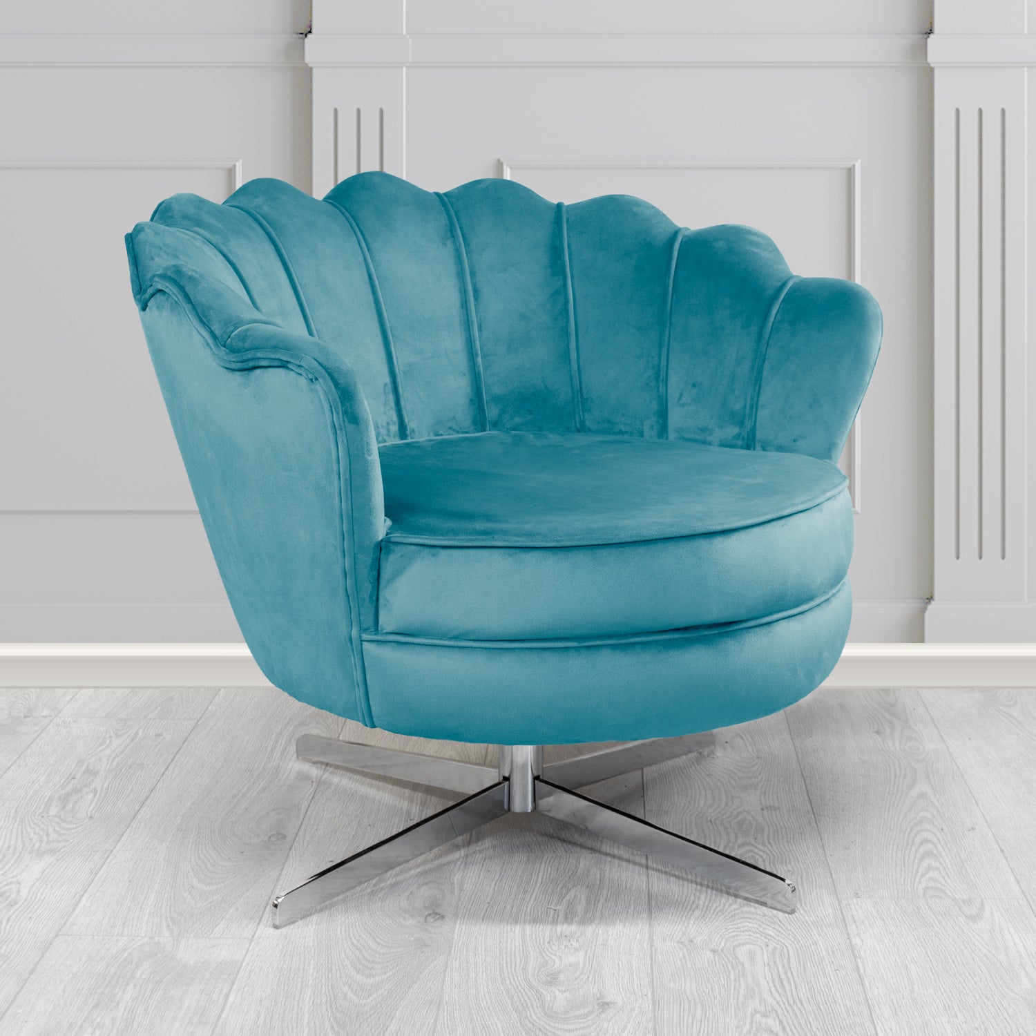 Olivia Monaco Sky Plain Velvet Fabric Swivel Shell Chair - The Tub Chair Shop