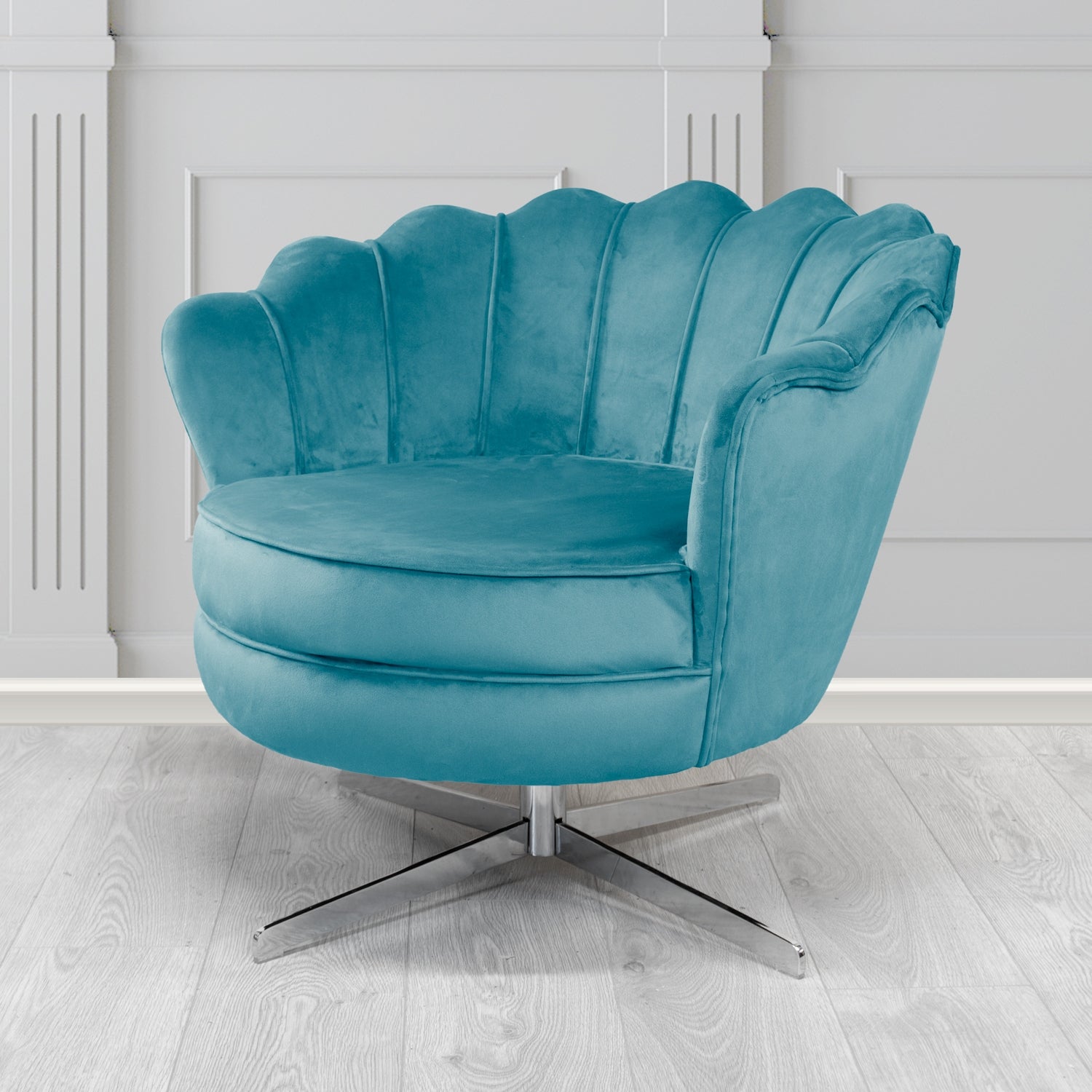 Olivia Monaco Sky Plain Velvet Fabric Swivel Shell Chair - The Tub Chair Shop