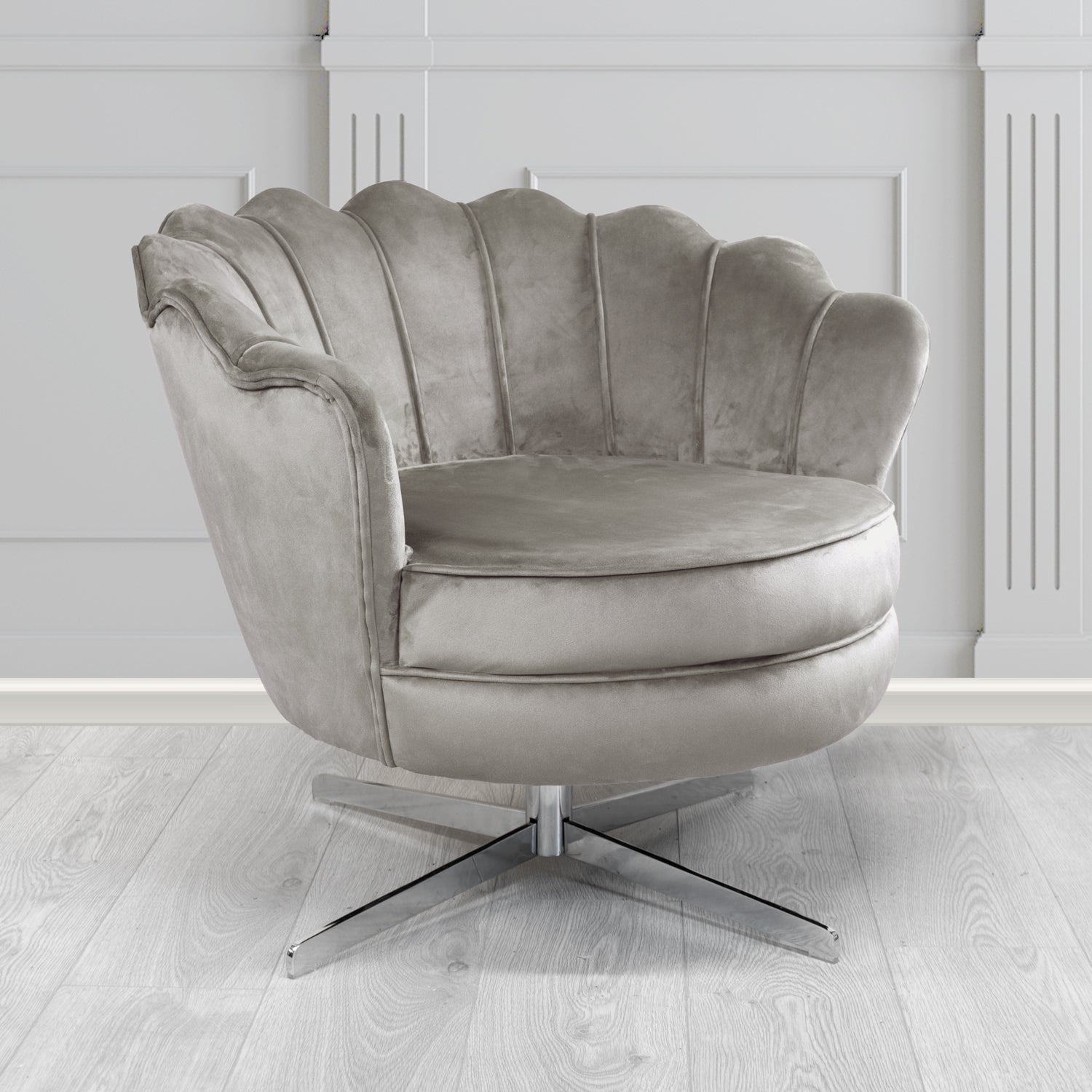 Olivia Monaco Steel Plain Velvet Fabric Swivel Shell Chair - The Tub Chair Shop