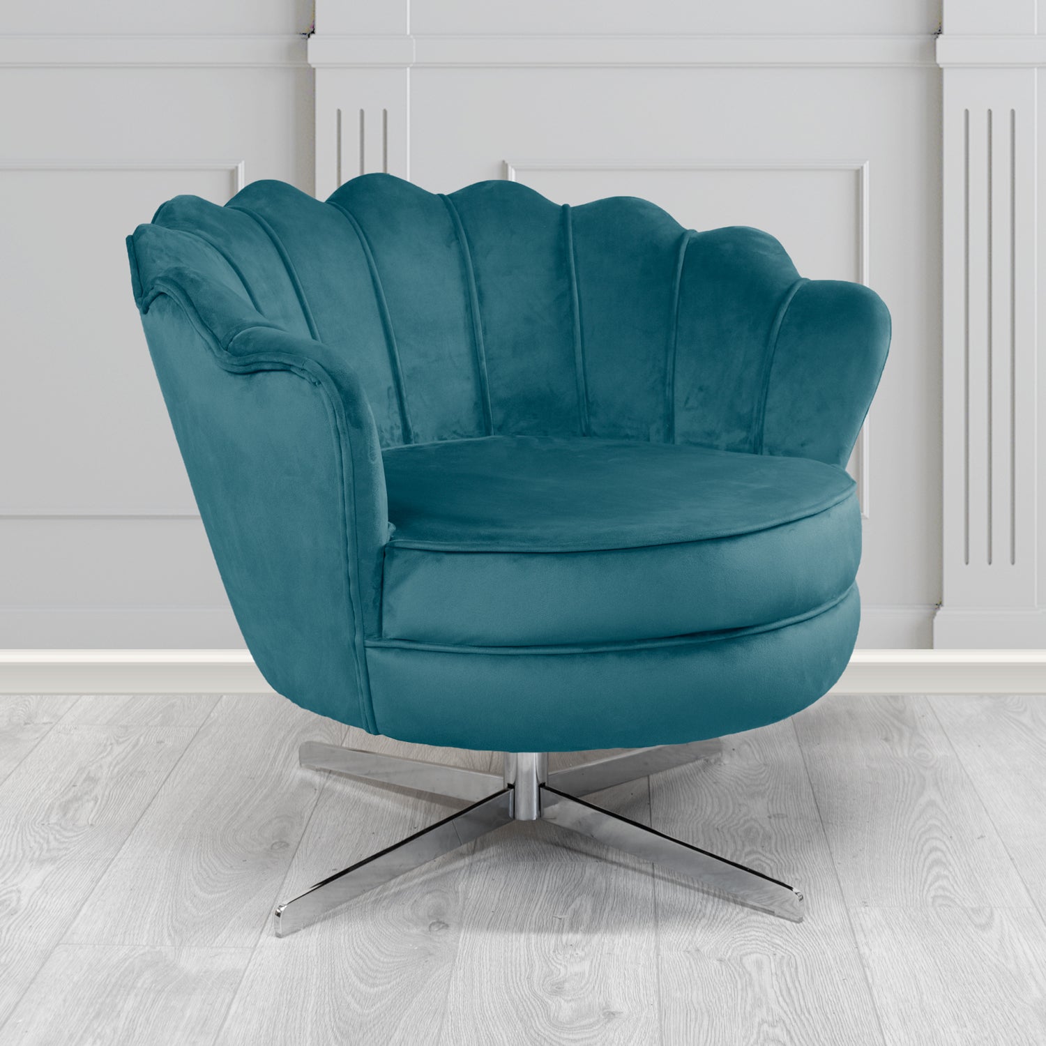 Olivia Monaco Teal Plain Velvet Fabric Swivel Shell Chair - The Tub Chair Shop