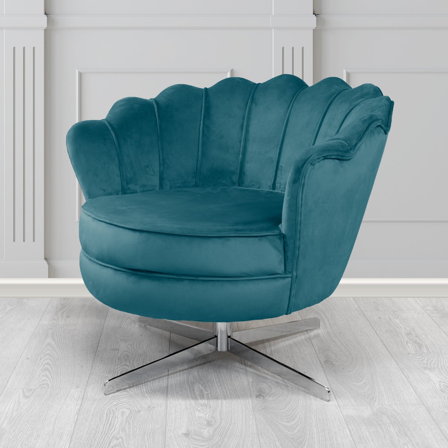 Olivia Monaco Teal Plain Velvet Fabric Swivel Shell Chair - The Tub Chair Shop
