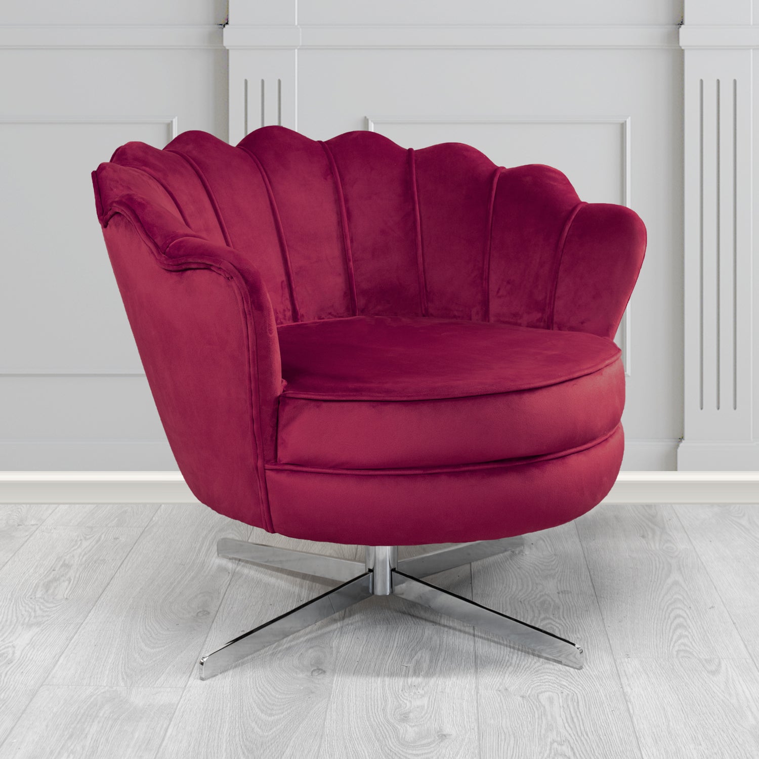 Olivia Monaco Wine Plain Velvet Fabric Swivel Shell Chair - The Tub Chair Shop