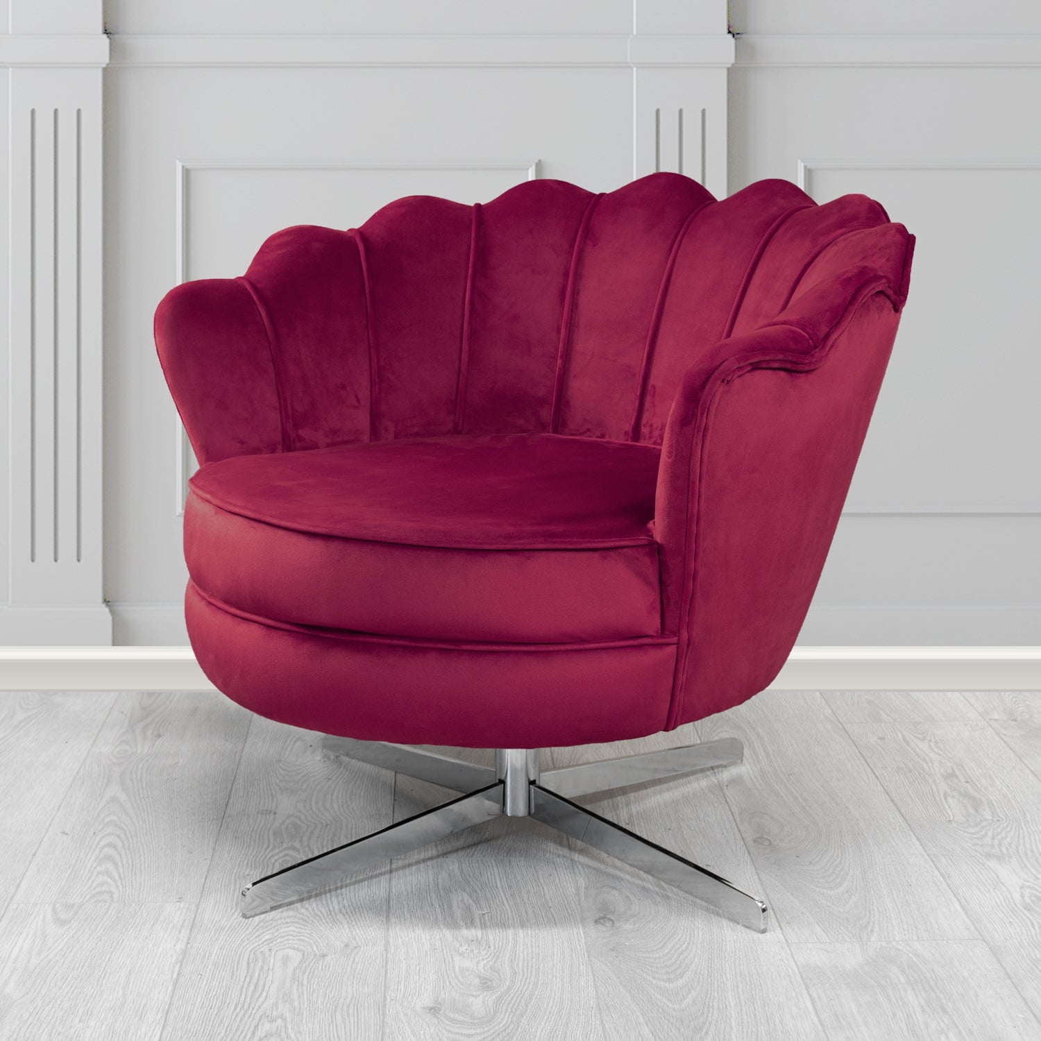 Olivia Monaco Wine Plain Velvet Fabric Swivel Shell Chair - The Tub Chair Shop