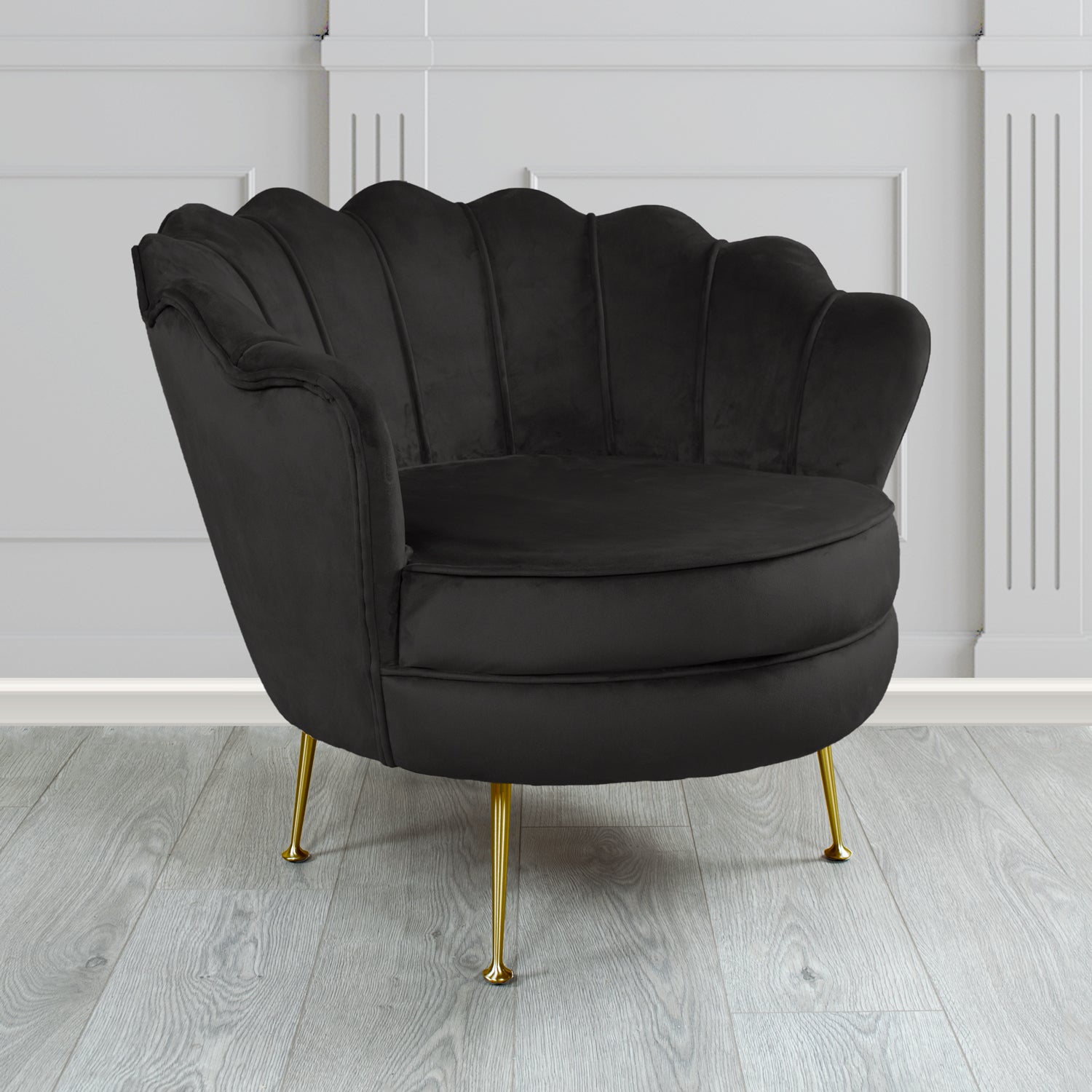 Olivia Monaco Black Plain Velvet Fabric Shell Chair - The Tub Chair Shop