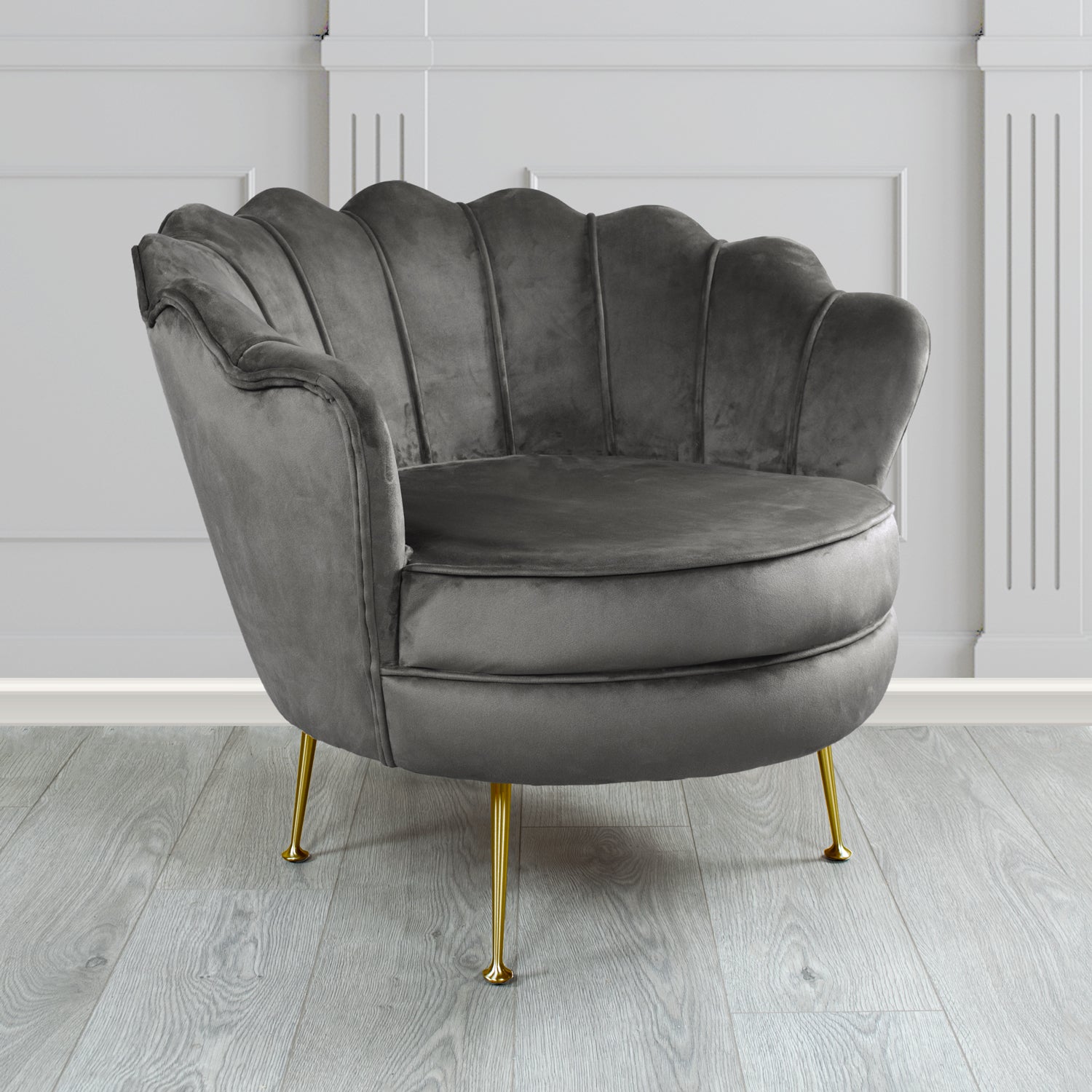 Olivia Monaco Grey Plain Velvet Fabric Shell Chair - The Tub Chair Shop