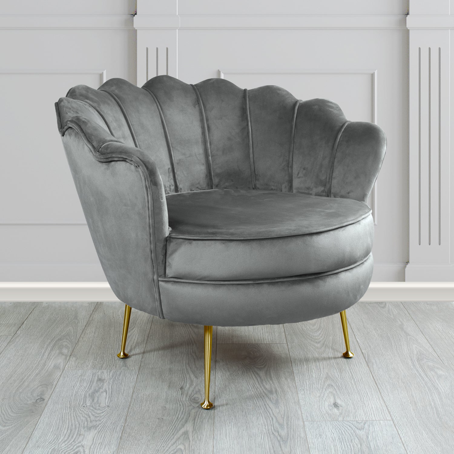 Olivia Monaco Platinum Plain Velvet Fabric Shell Chair - The Tub Chair Shop