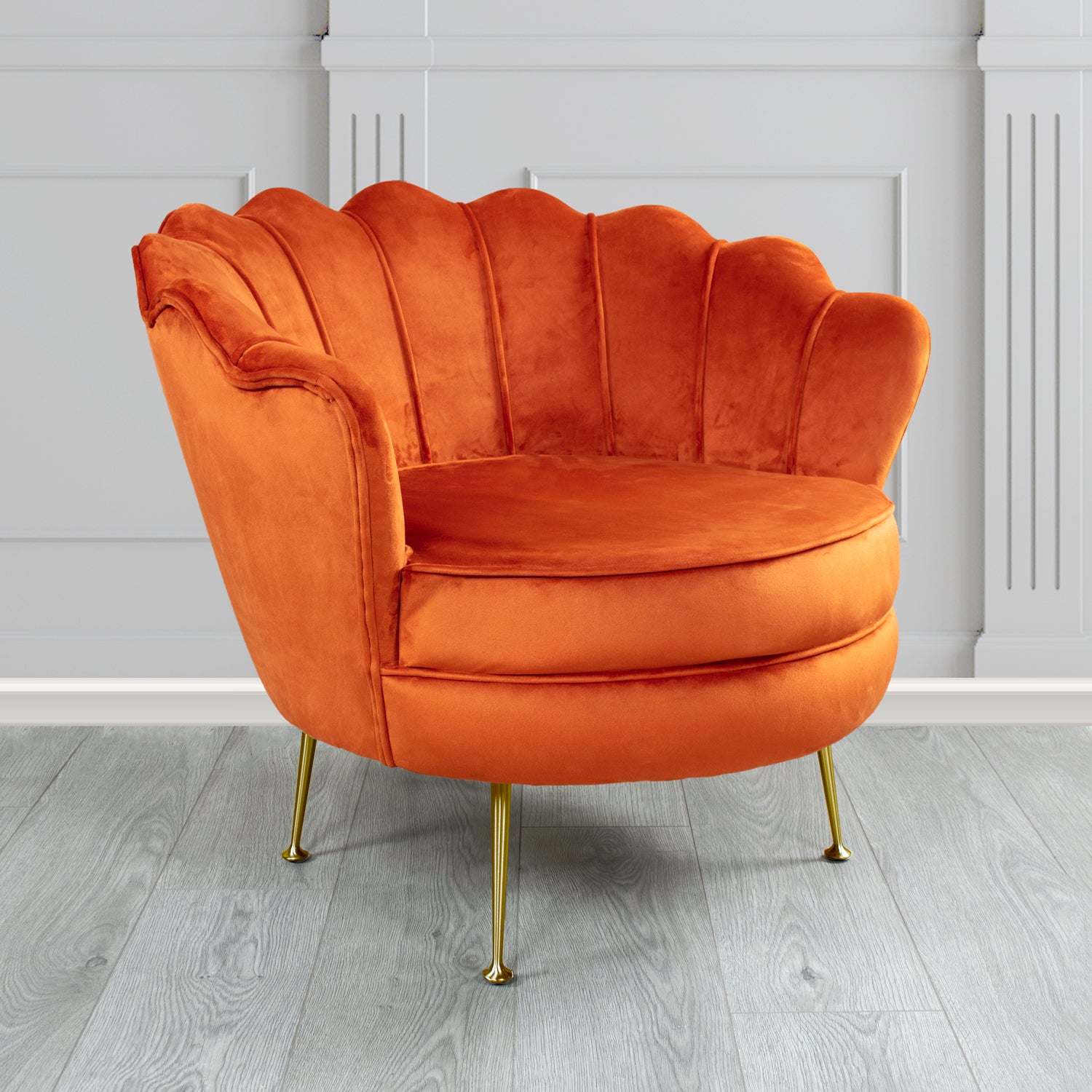 Olivia Monaco Pumpkin Plain Velvet Fabric Shell Chair - The Tub Chair Shop