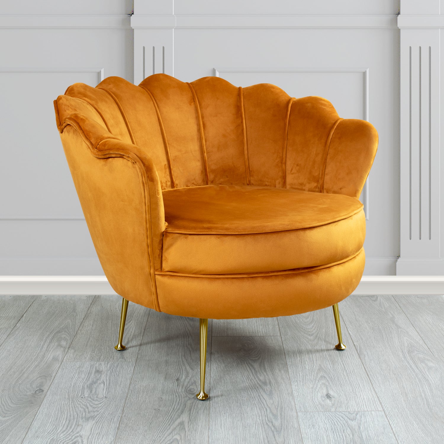 Olivia Monaco Saffron Plain Velvet Fabric Shell Chair - The Tub Chair Shop