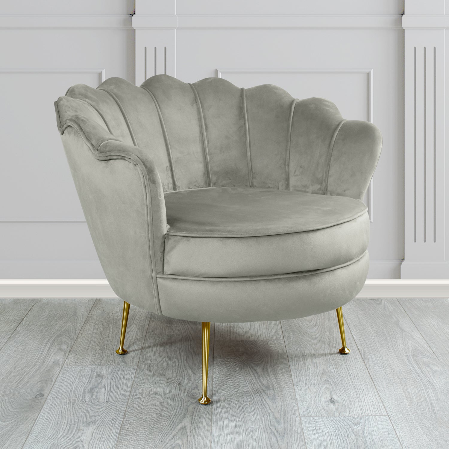 Olivia Shell Tub Chair in Monaco Silver Plain Velvet Fabric