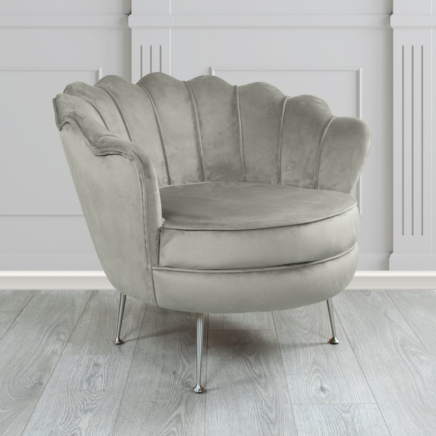 Olivia Monaco Silver Plain Velvet Fabric Shell Chair - The Tub Chair Shop