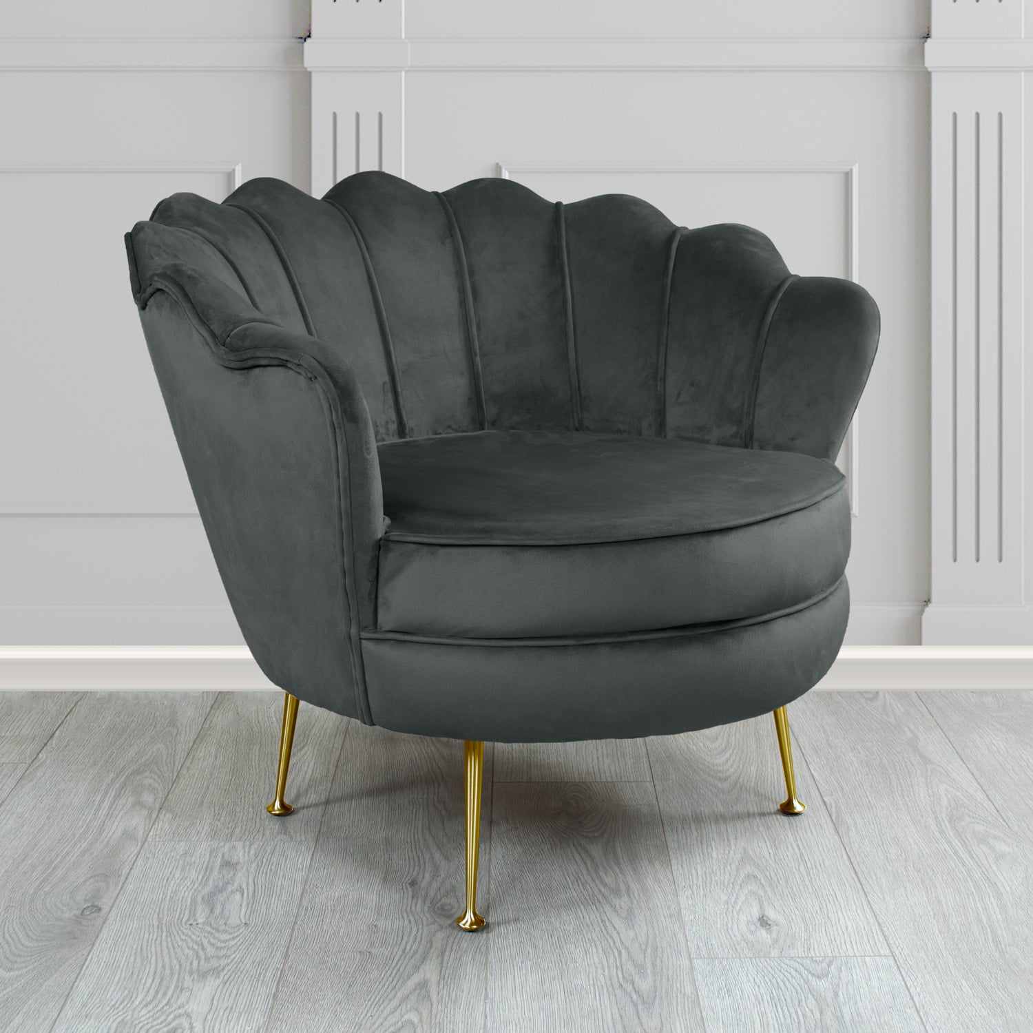 Olivia Passione Charcoal PAS2733 Velvet Fabric Shell Tub Chair (4659504414762)