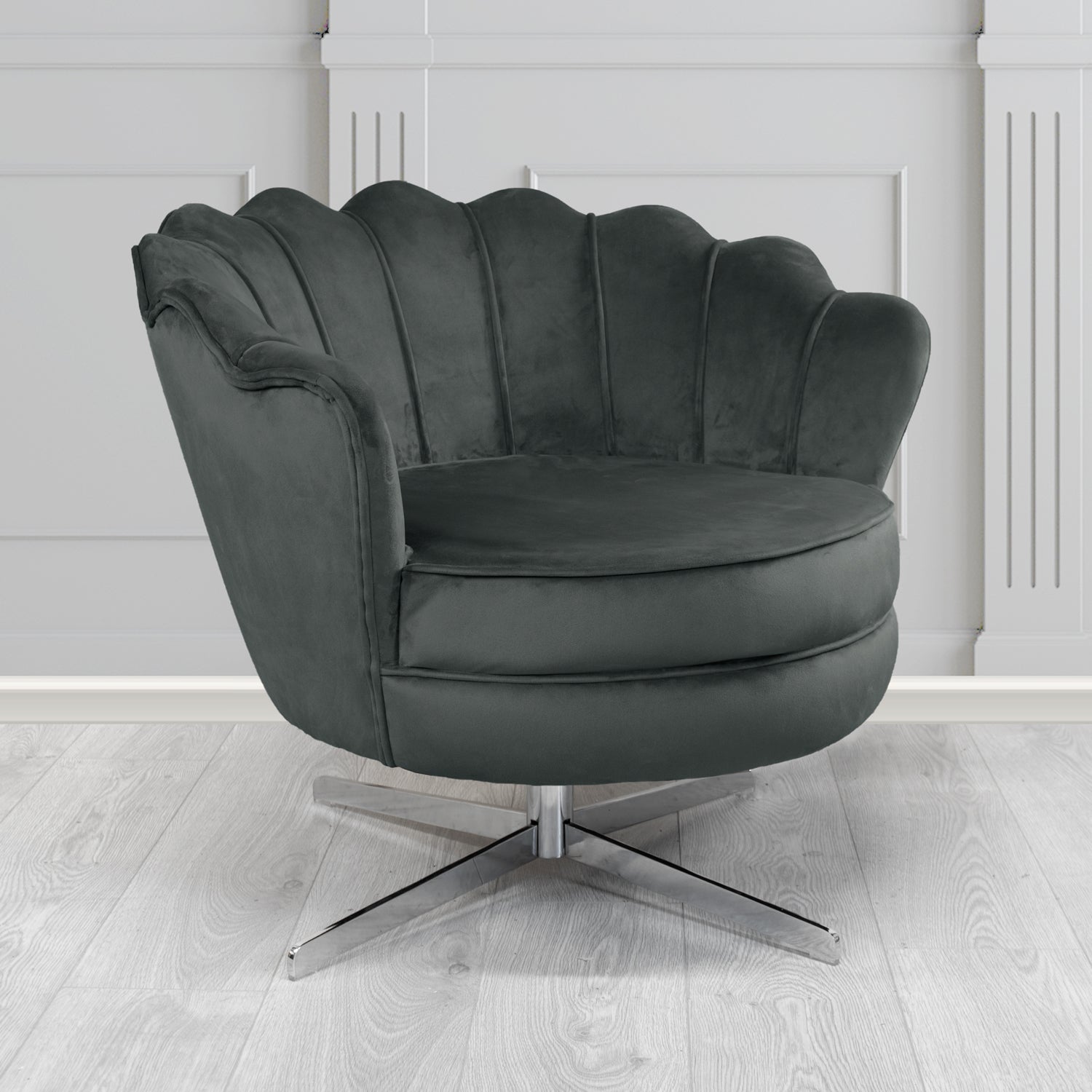 Olivia Passione Charcoal PAS2733 Velvet Fabric Shell Swivel Tub Chair (4681145253930)