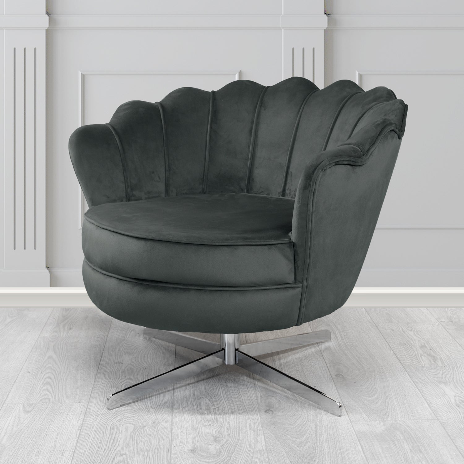 Olivia Passione Charcoal PAS2733 Velvet Fabric Shell Swivel Tub Chair (4681145253930)