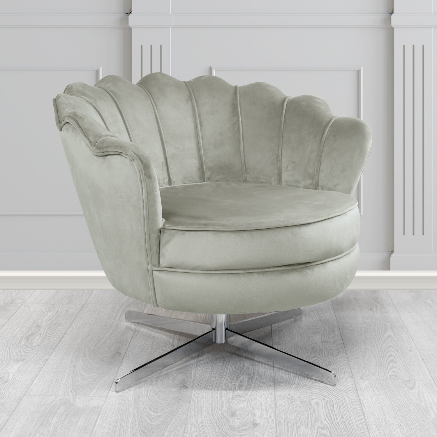 Olivia Passione Dove PAS2728 Velvet Fabric Shell Swivel Tub Chair (4681146531882)