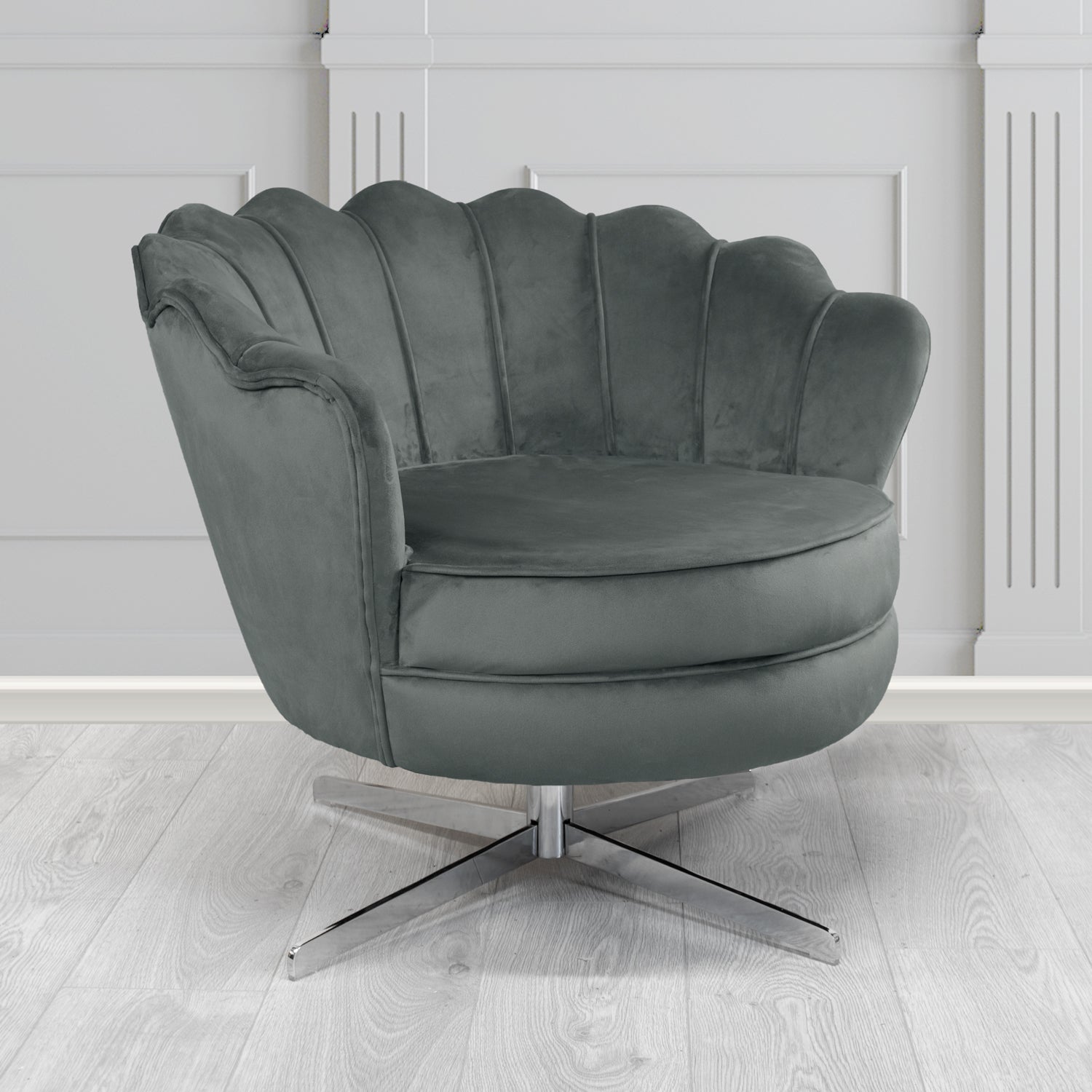 Olivia Passione Granite PAS2702 Velvet Fabric Shell Swivel Tub Chair (4681148792874)