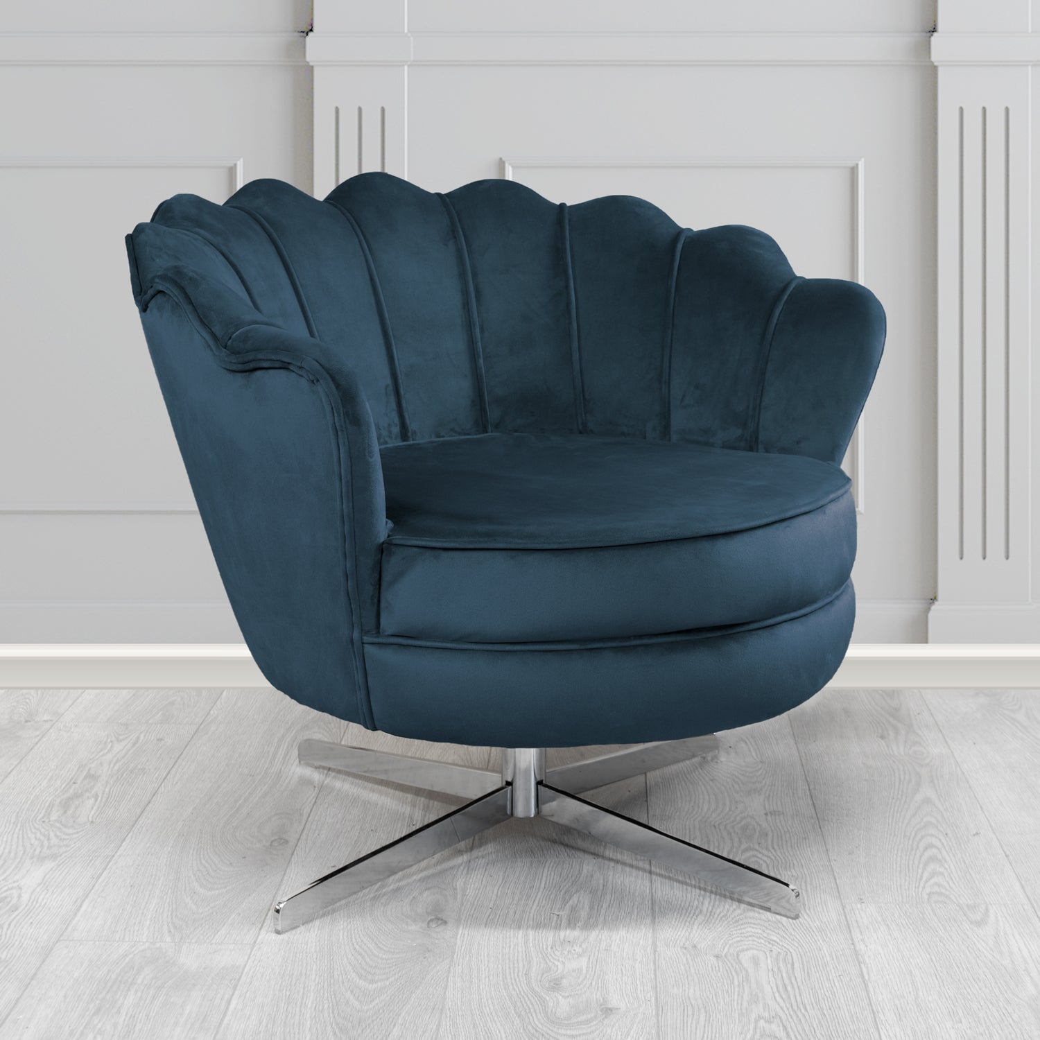 Olivia Passione Indigo PAS2722 Velvet Fabric Shell Swivel Tub Chair (4681150660650)