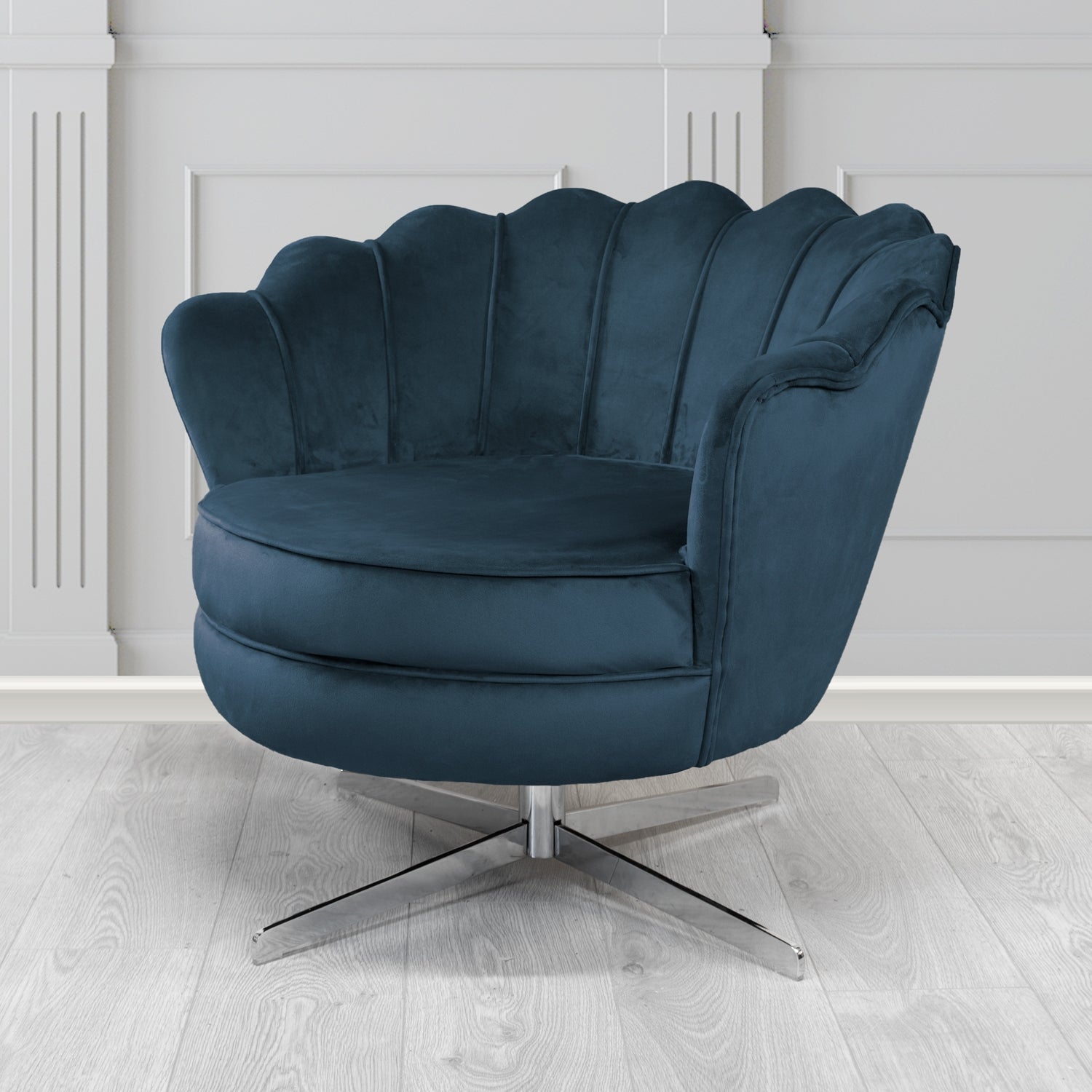 Olivia Passione Indigo PAS2722 Velvet Fabric Shell Swivel Tub Chair (4681150660650)