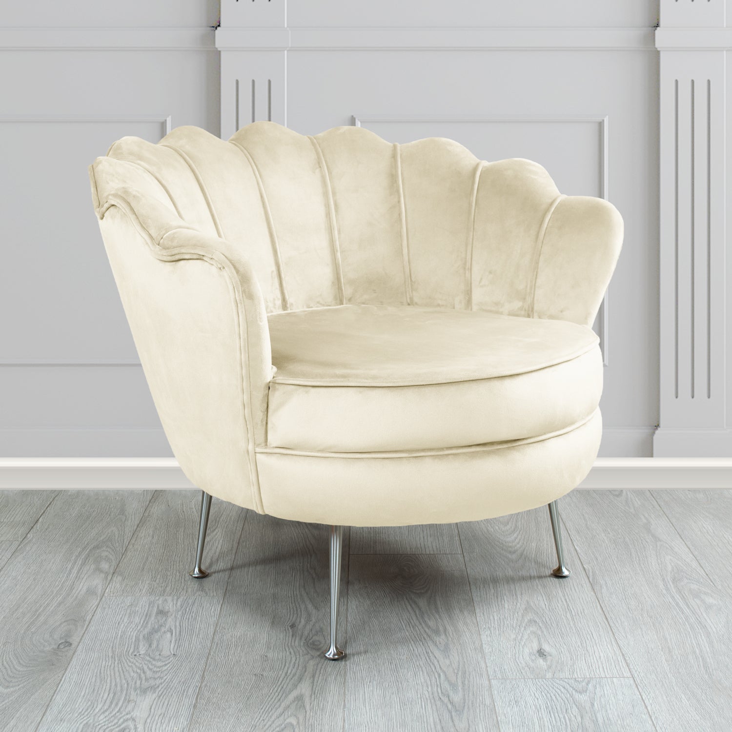 Olivia Passione Ivory PAS2706 Velvet Fabric Shell Tub Chair (4659532628010)