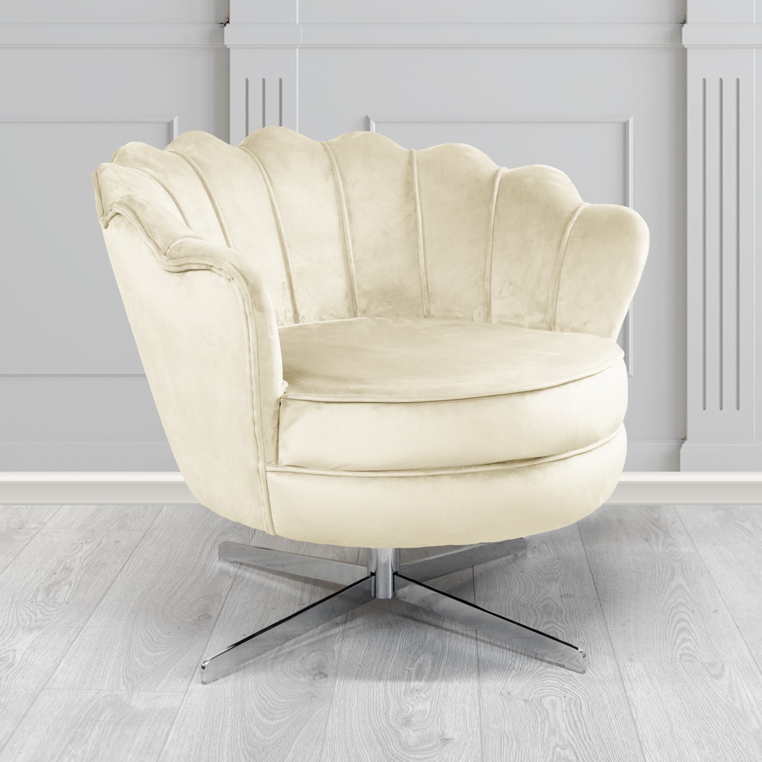 Olivia Passione Ivory PAS2706 Velvet Fabric Shell Swivel Tub Chair (4681150955562)