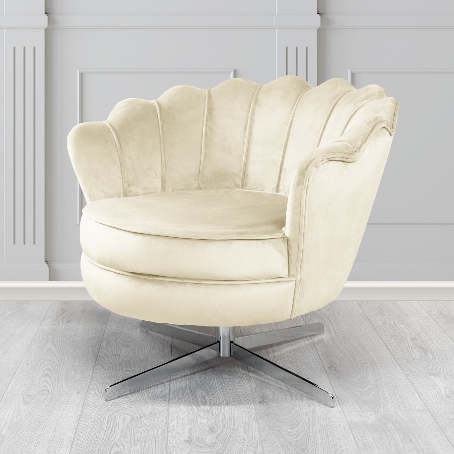 Olivia Passione Ivory PAS2706 Velvet Fabric Shell Swivel Tub Chair (4681150955562)