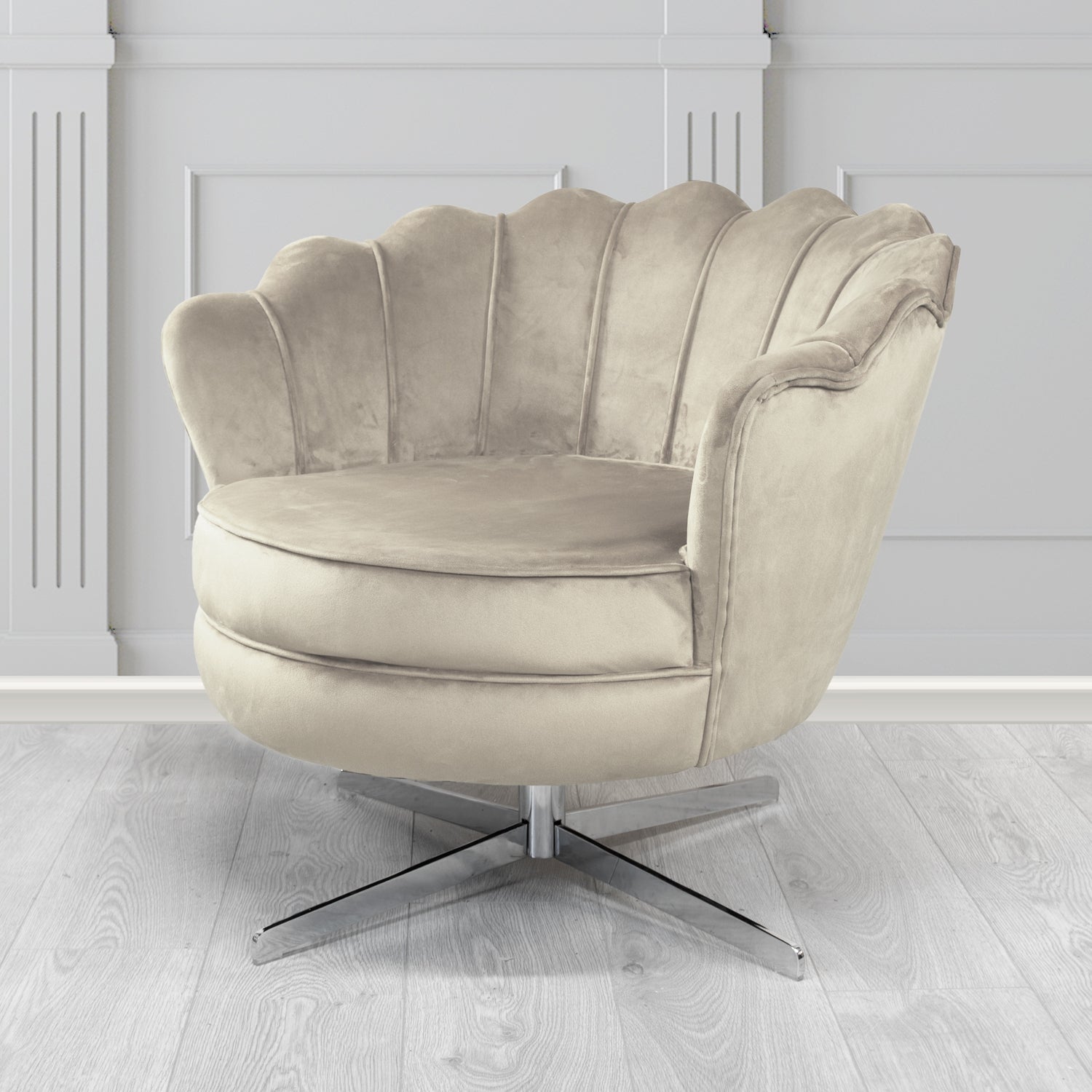 Olivia Passione Latte PAS2707 Velvet Fabric Shell Swivel Tub Chair (4681152856106)