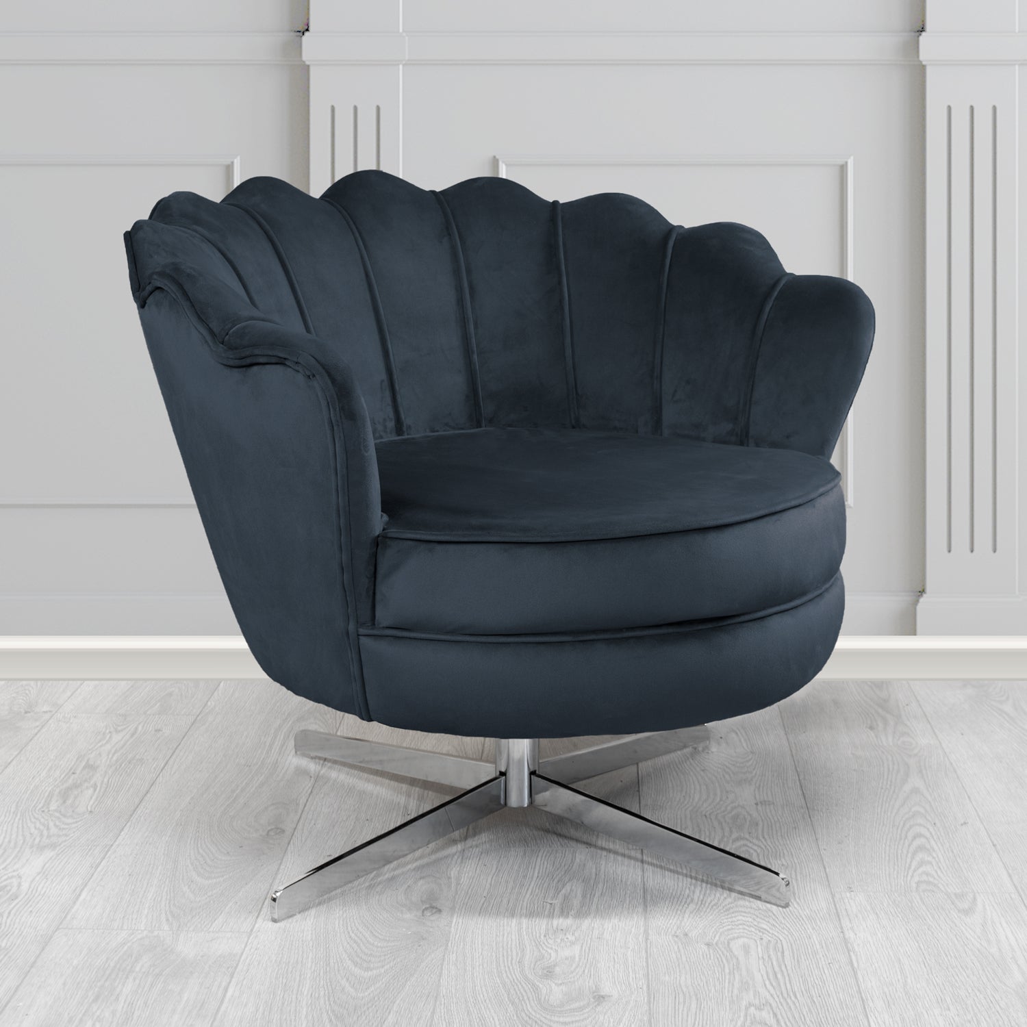 Olivia Passione Midnight PAS2723 Velvet Fabric Shell Swivel Tub Chair (4681154527274)