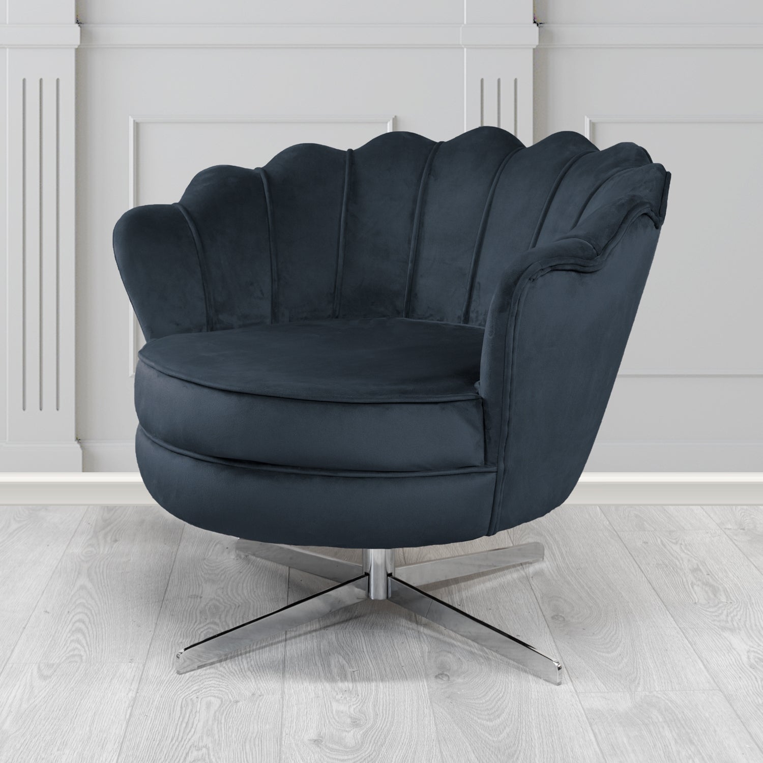 Olivia Passione Midnight PAS2723 Velvet Fabric Shell Swivel Tub Chair (4681154527274)