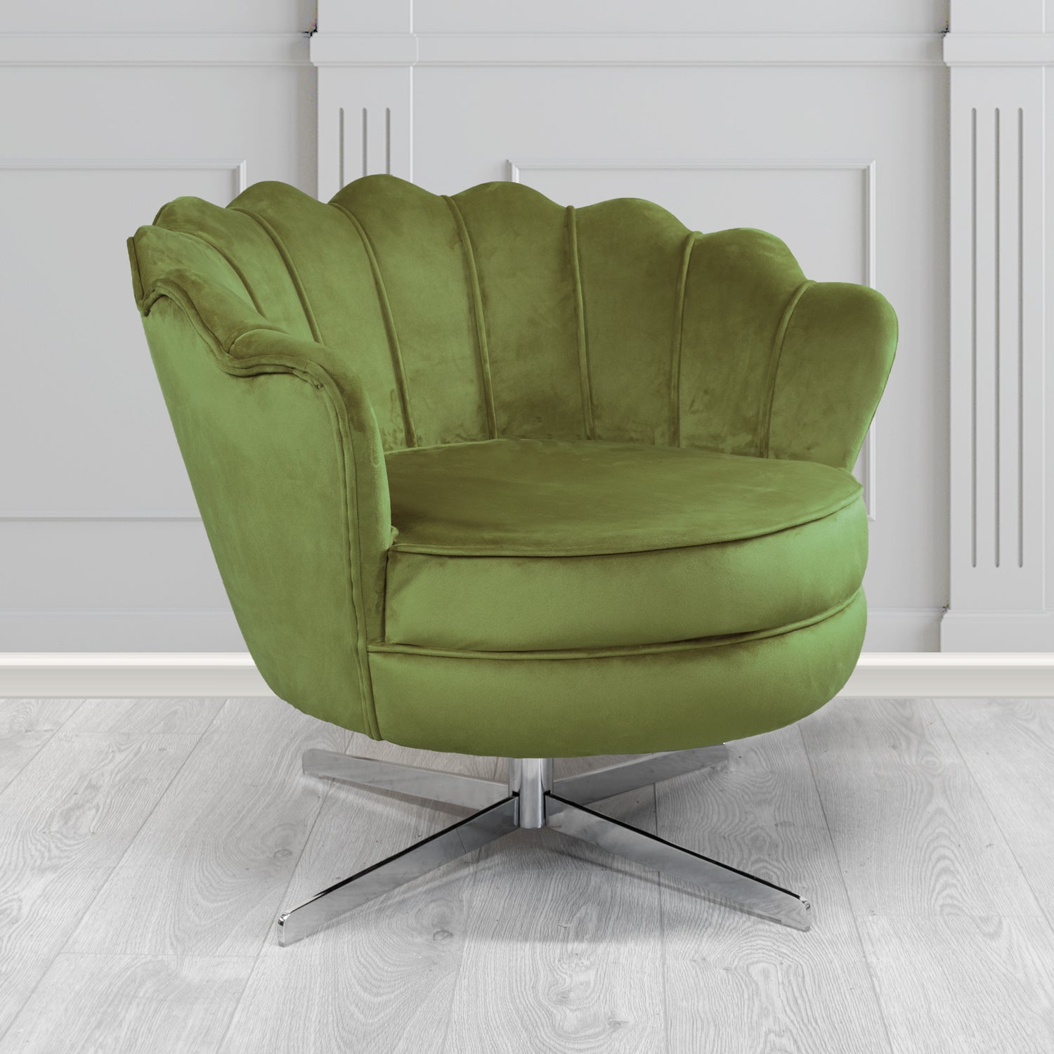 Olivia Passione Olive PAS2715 Velvet Fabric Shell Swivel Tub Chair (4681155837994)