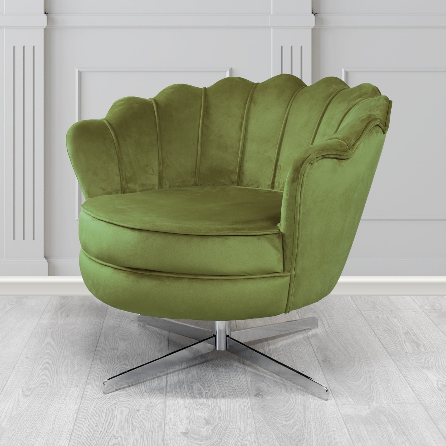 Olivia Passione Olive PAS2715 Velvet Fabric Shell Swivel Tub Chair (4681155837994)