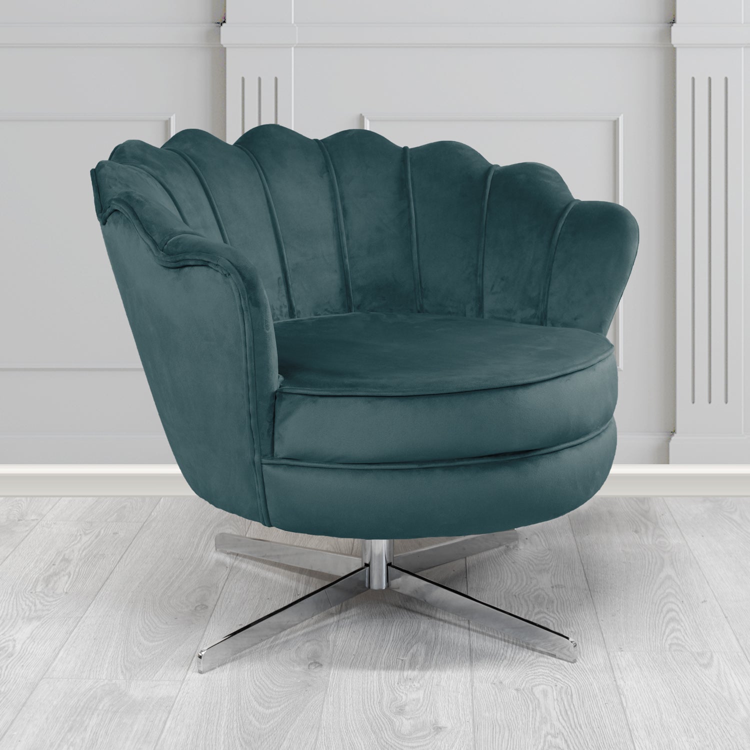 Olivia Passione Petrol PAS2721 Velvet Fabric Shell Swivel Tub Chair (4681156886570)