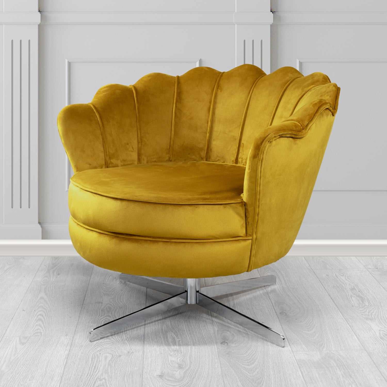 Olivia Passione Saffron PAS2704 Velvet Fabric Shell Swivel Tub Chair (4681159933994)