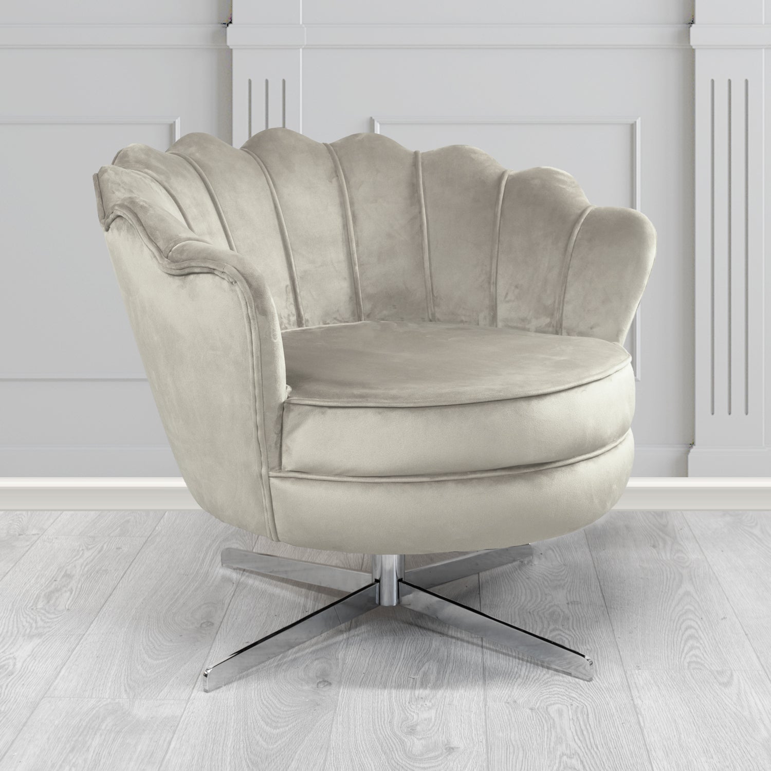 Olivia Passione Silver PAS2699 Velvet Fabric Shell Swivel Tub Chair (4681160523818)
