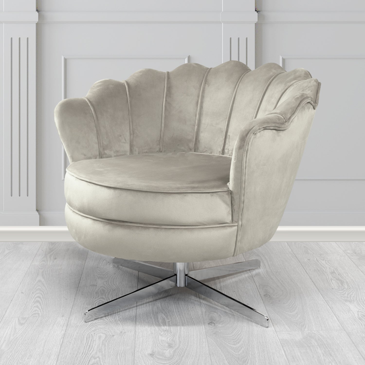 Olivia Passione Silver PAS2699 Velvet Fabric Shell Swivel Tub Chair (4681160523818)