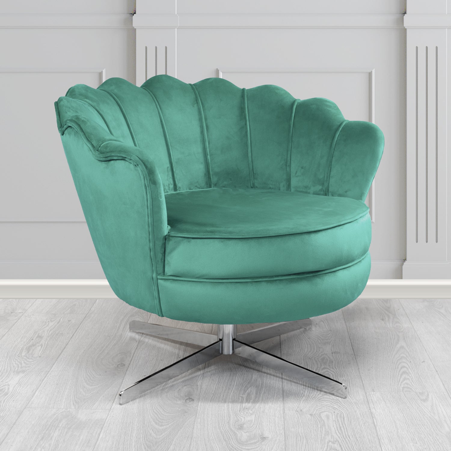 Olivia Passione Teal PAS2717 Velvet Fabric Shell Swivel Tub Chair (4681161801770)