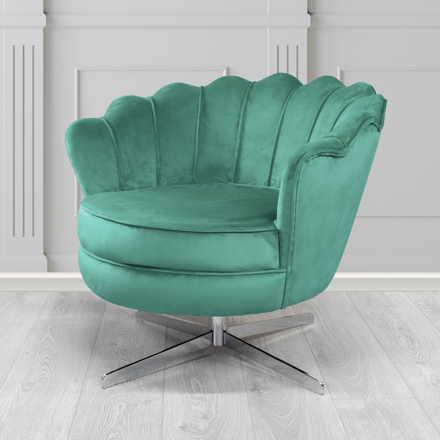 Olivia Passione Teal PAS2717 Velvet Fabric Shell Swivel Tub Chair (4681161801770)
