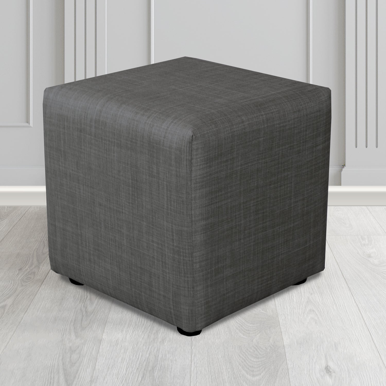 Paris Charles Charcoal Plain Linen Fabric Cube Footstool - The Tub Chair Shop