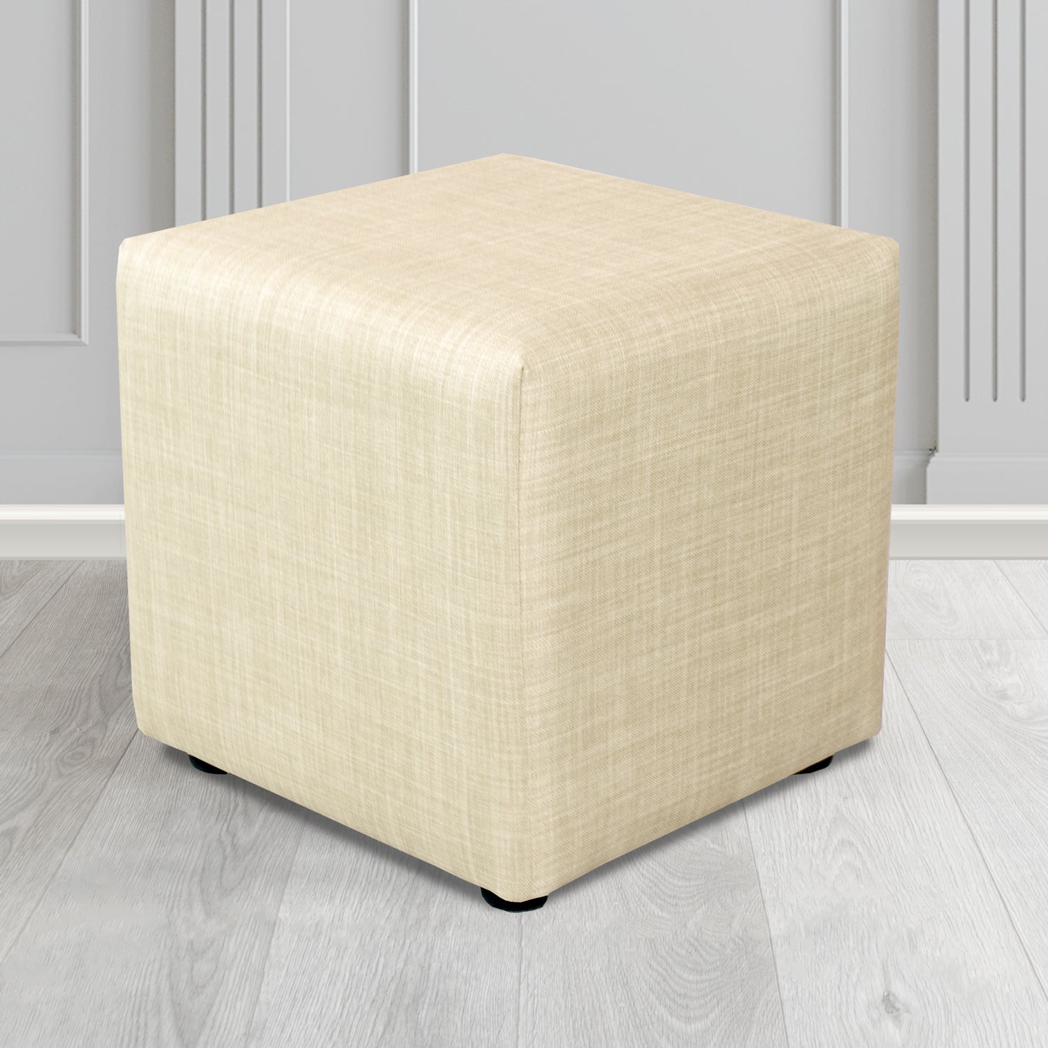 Paris Charles Cream Plain Linen Fabric Cube Footstool - The Tub Chair Shop