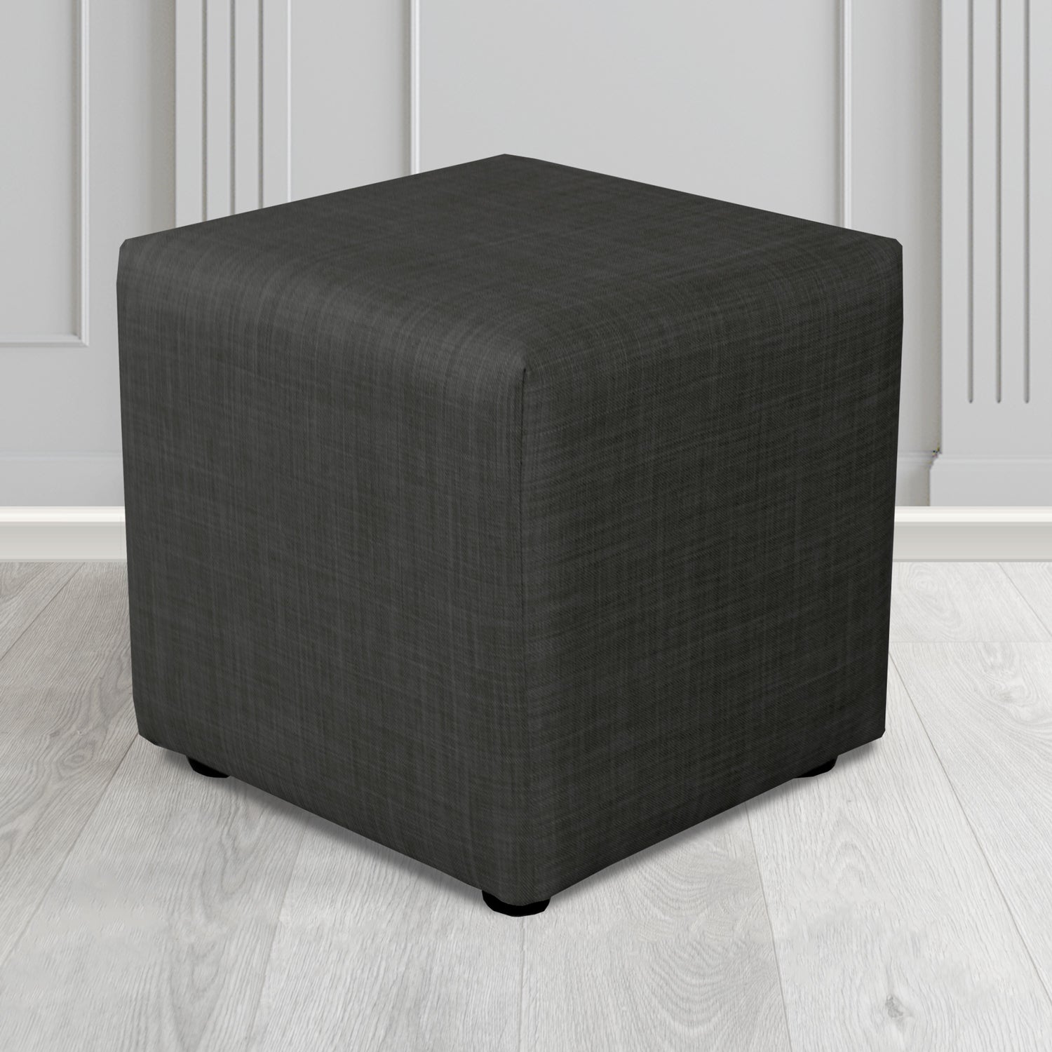 Paris Charles Ebony Plain Linen Fabric Cube Footstool - The Tub Chair Shop