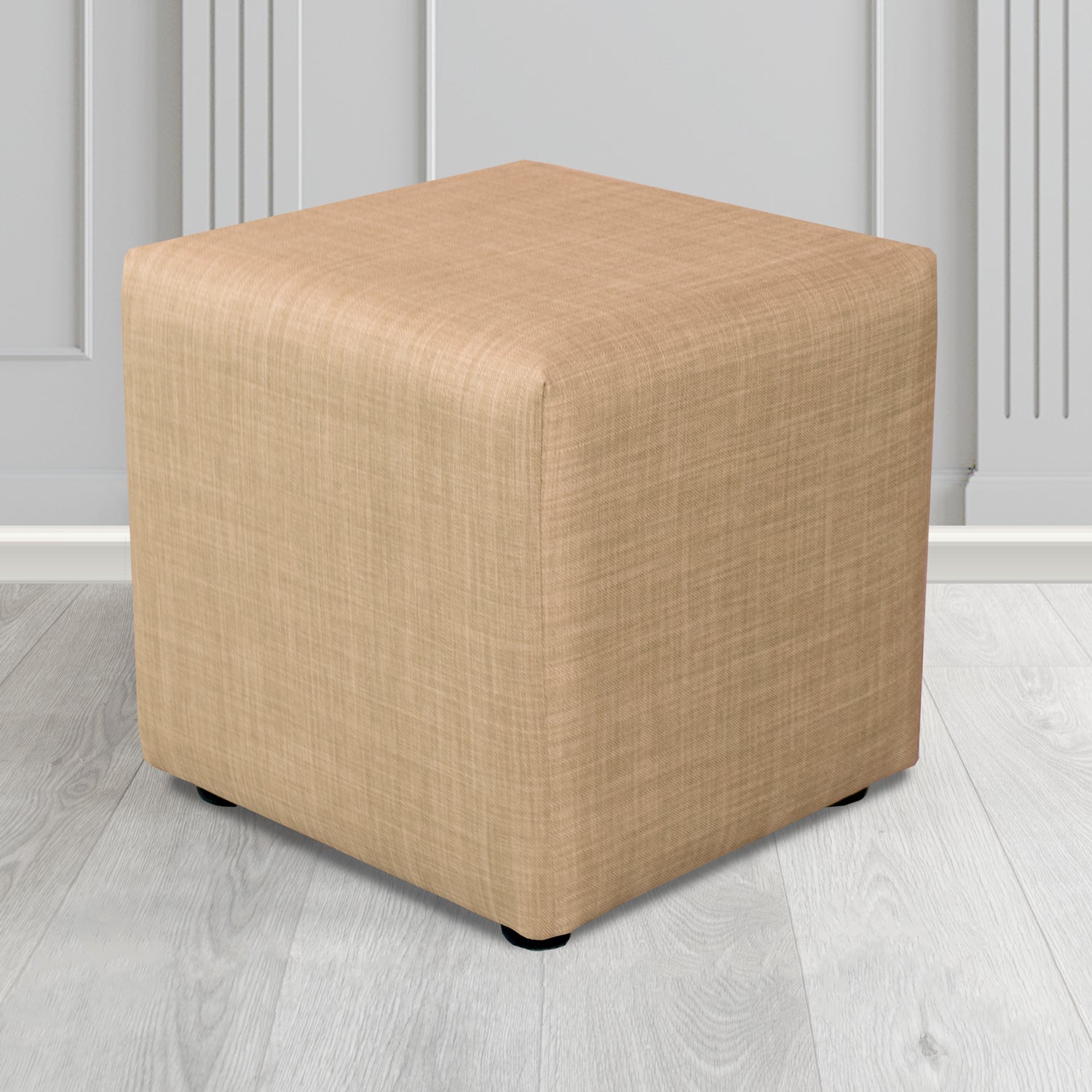 Paris Charles Honey Plain Linen Fabric Cube Footstool - The Tub Chair Shop
