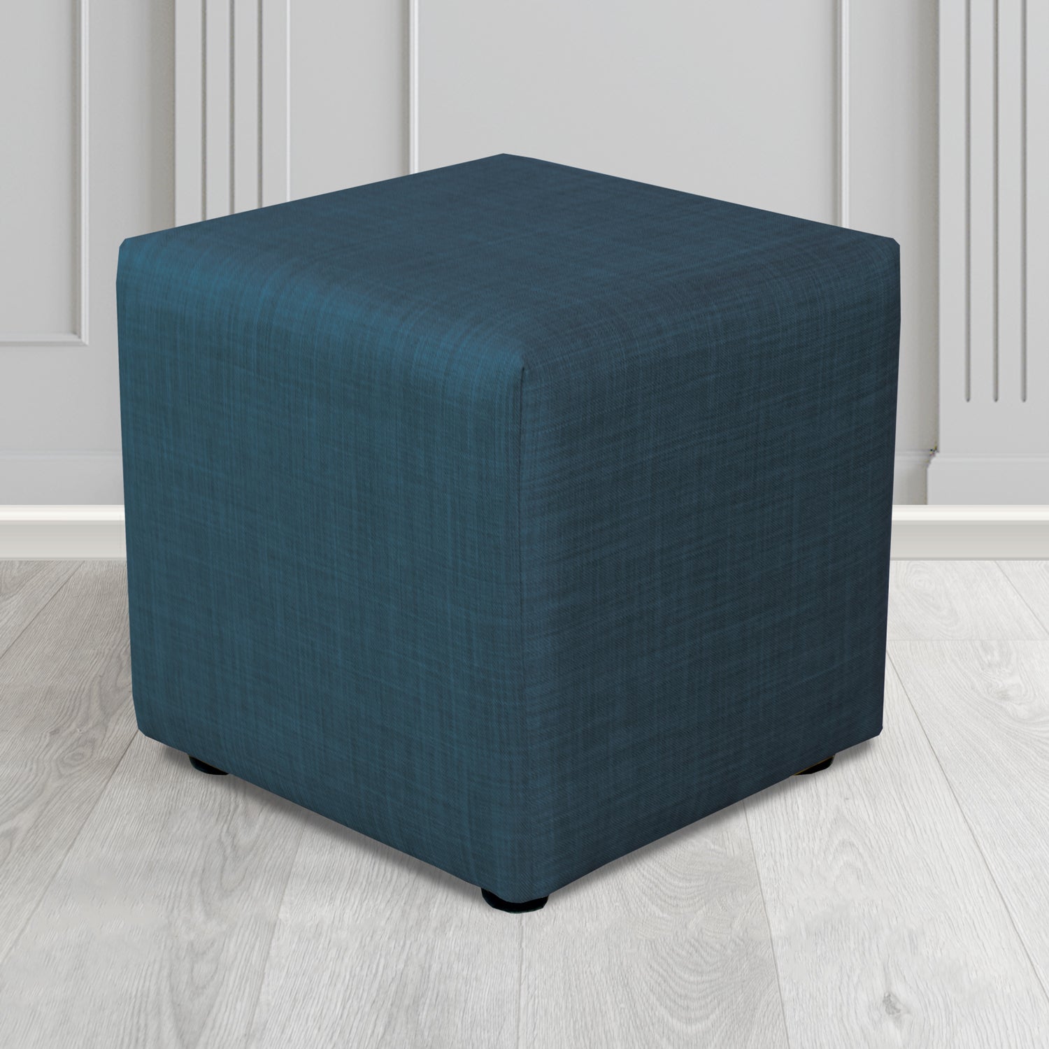 Paris Charles Midnight Plain Linen Fabric Cube Footstool - The Tub Chair Shop