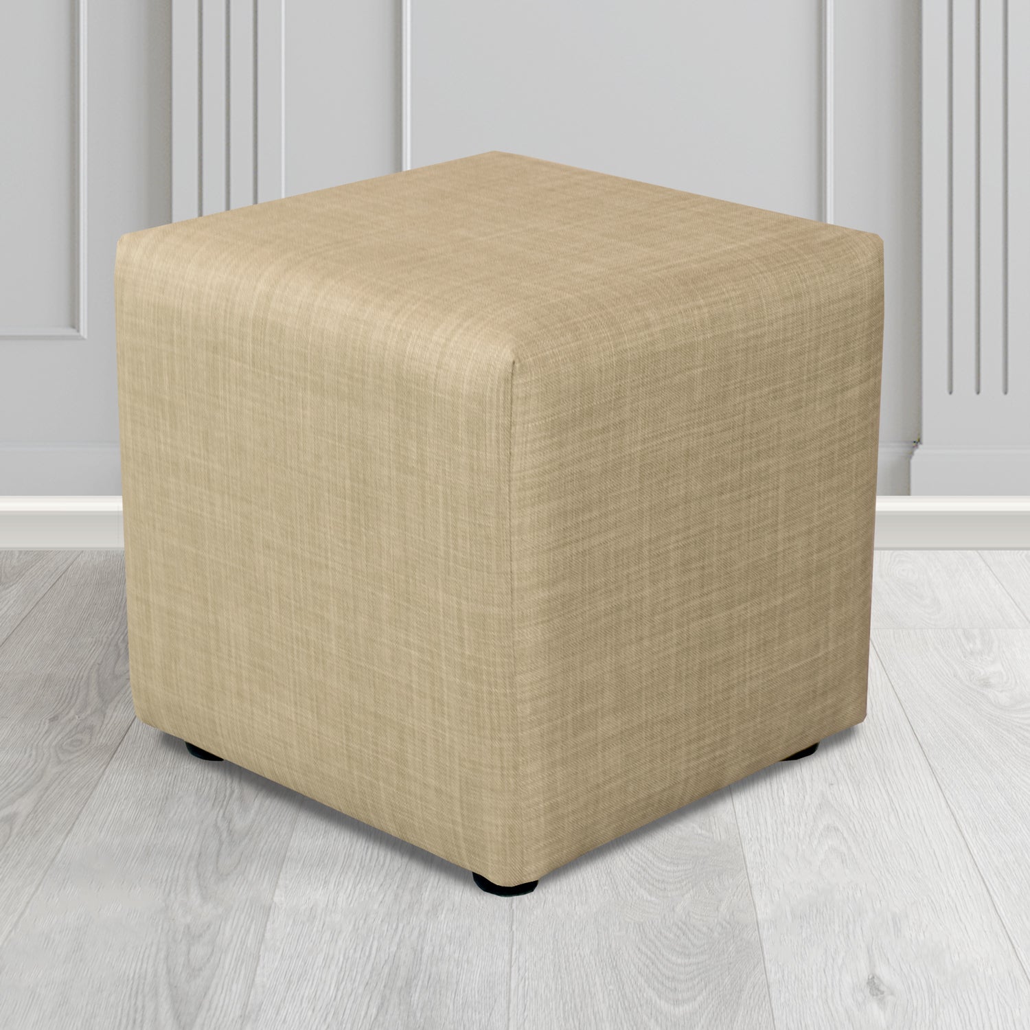 Paris Charles Mink Plain Linen Fabric Cube Footstool - The Tub Chair Shop