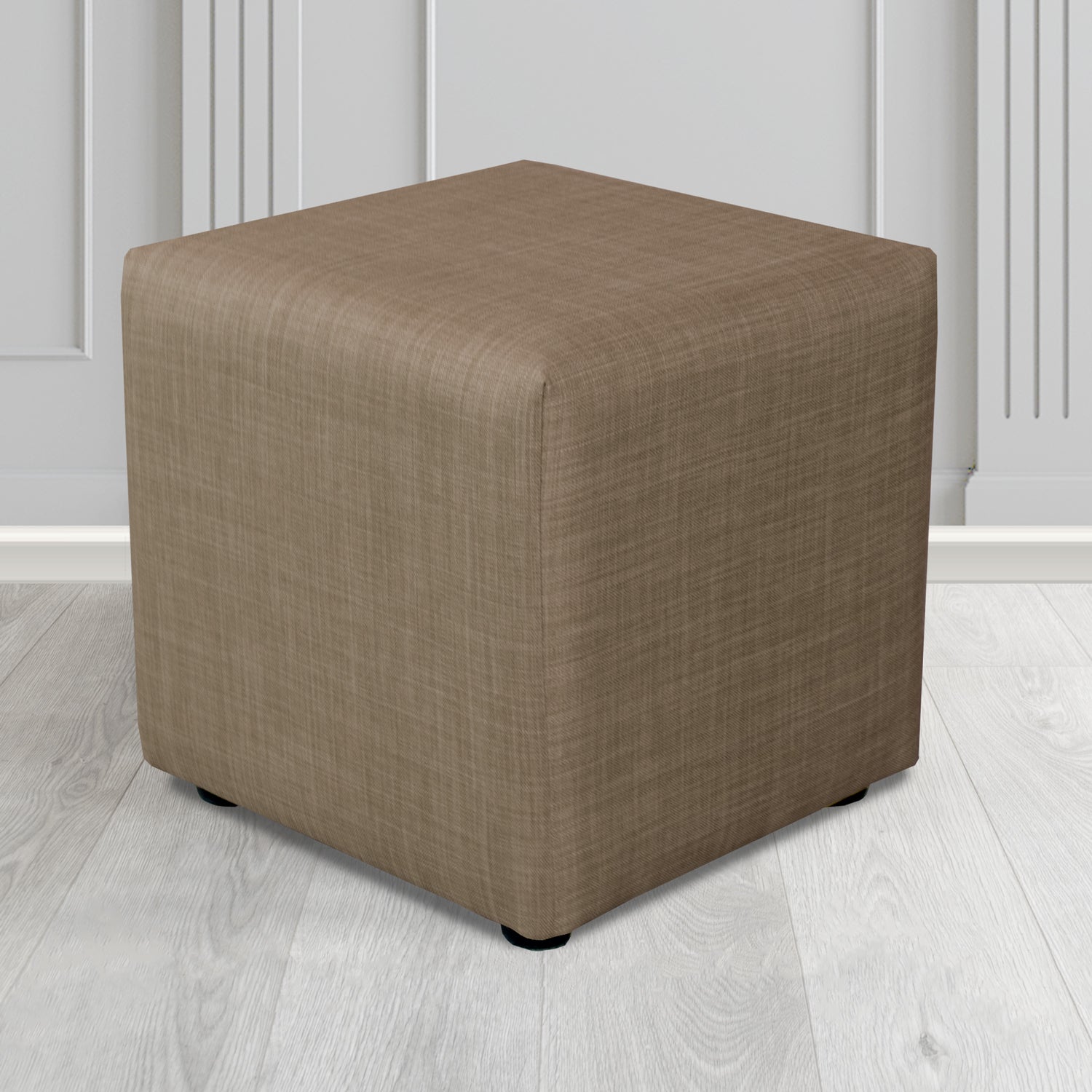 Paris Charles Nutmeg Plain Linen Fabric Cube Footstool - The Tub Chair Shop